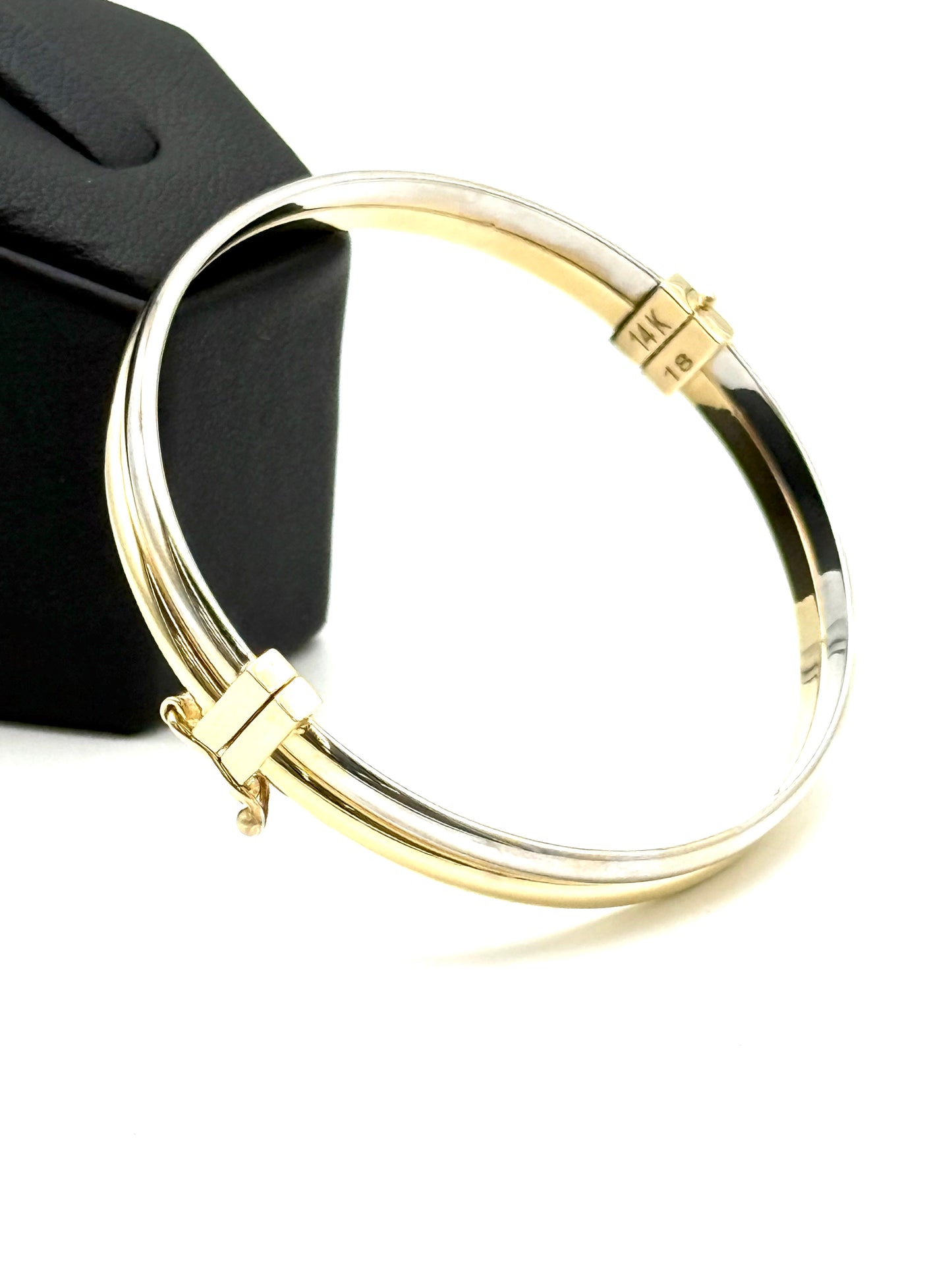 14K Solid Gold Two Tone Bangle