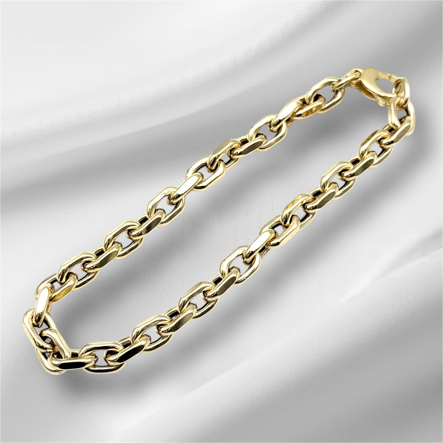 14K Solid Gold Thick Flat Cable Chain Bracelet