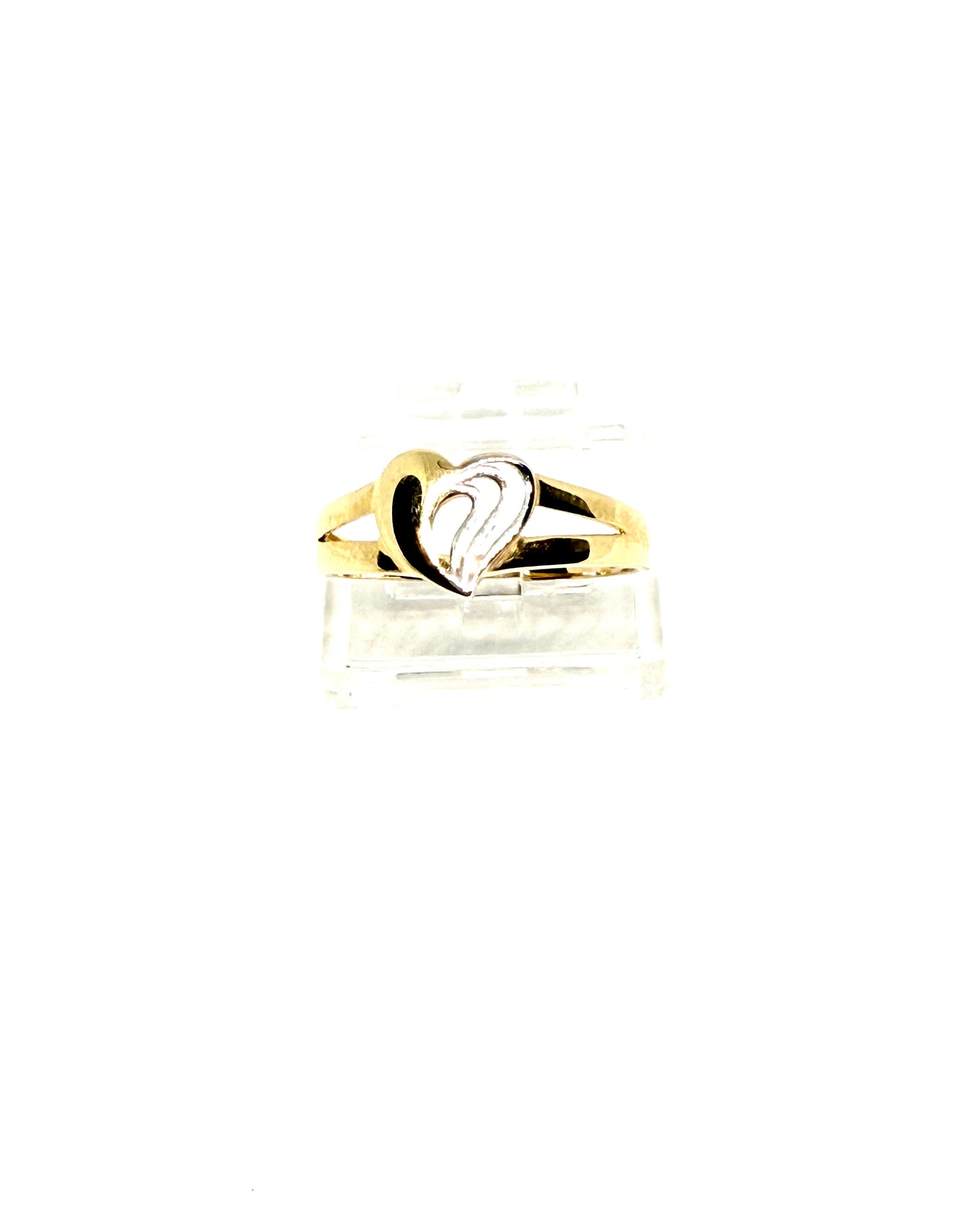 14K Solid Gold Two Tone Heart Ring