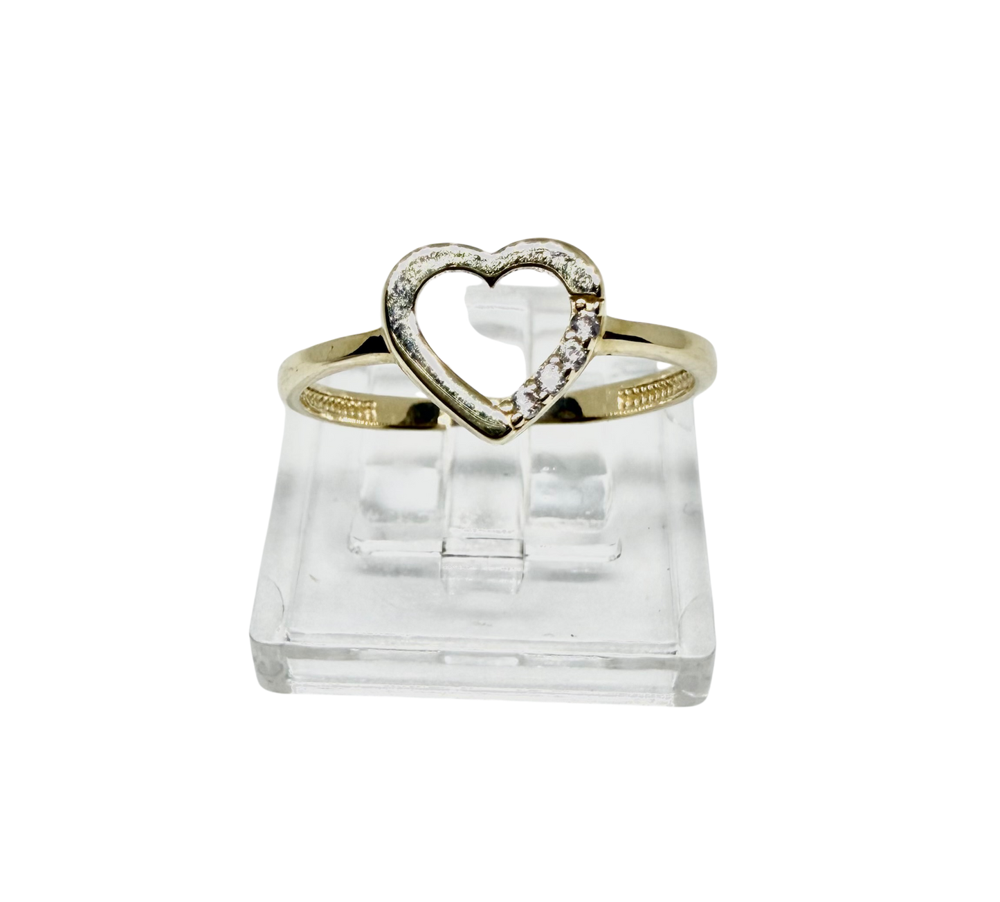 14K Solid Gold Heart Outline with Zirconia Accent Ring