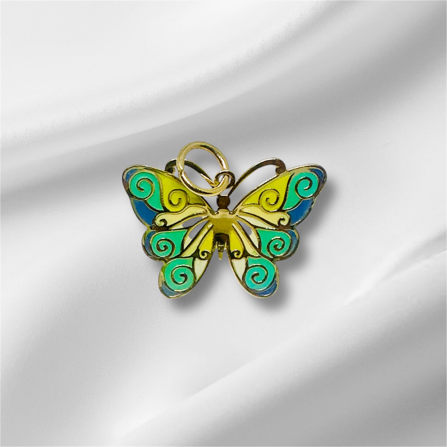 14K Solid Gold Medium Enamel Butterfly Pendant