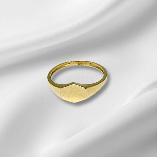 14K Solid Gold Hexagon Signet Ring