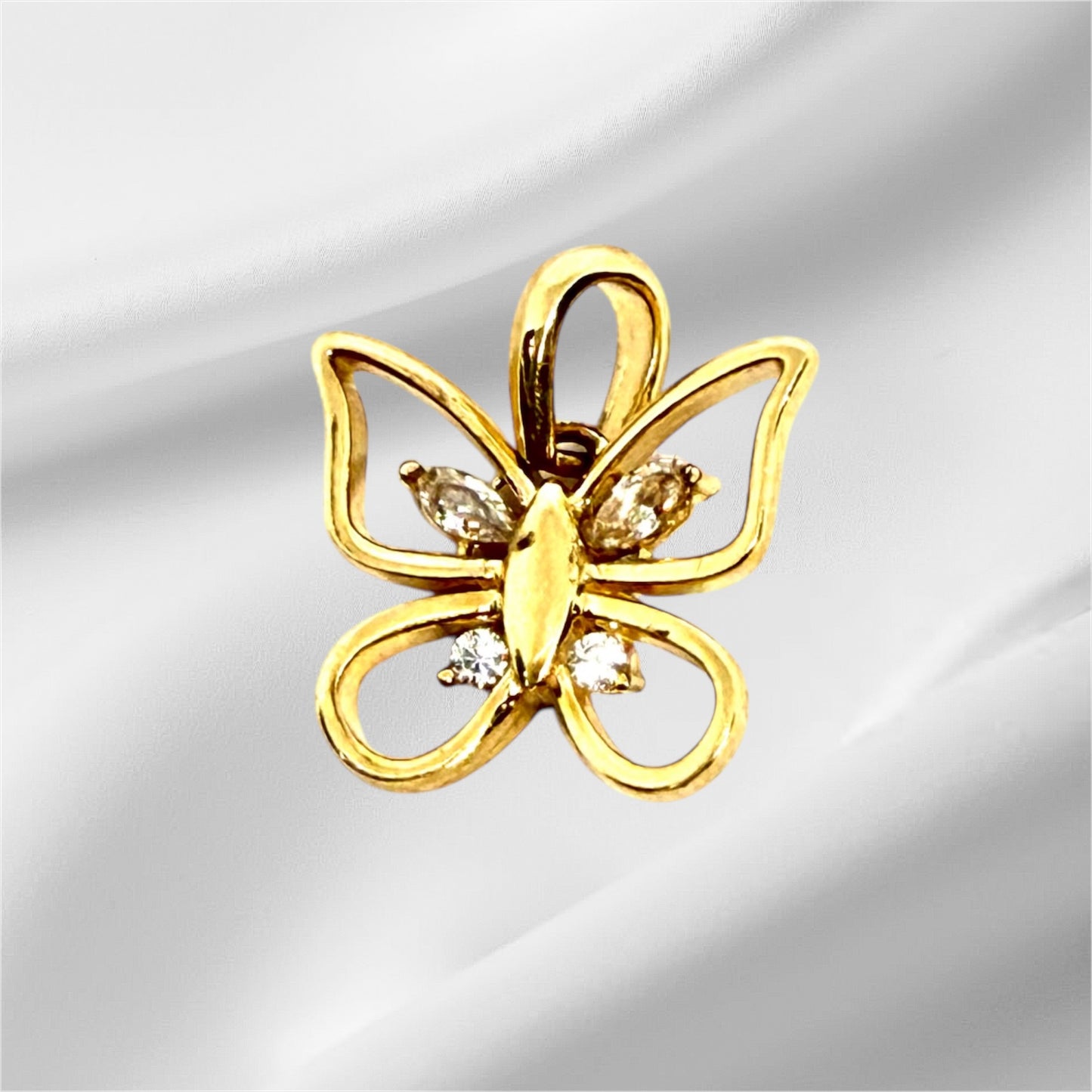 14K Solid Gold Butterfly with CZ Pendant