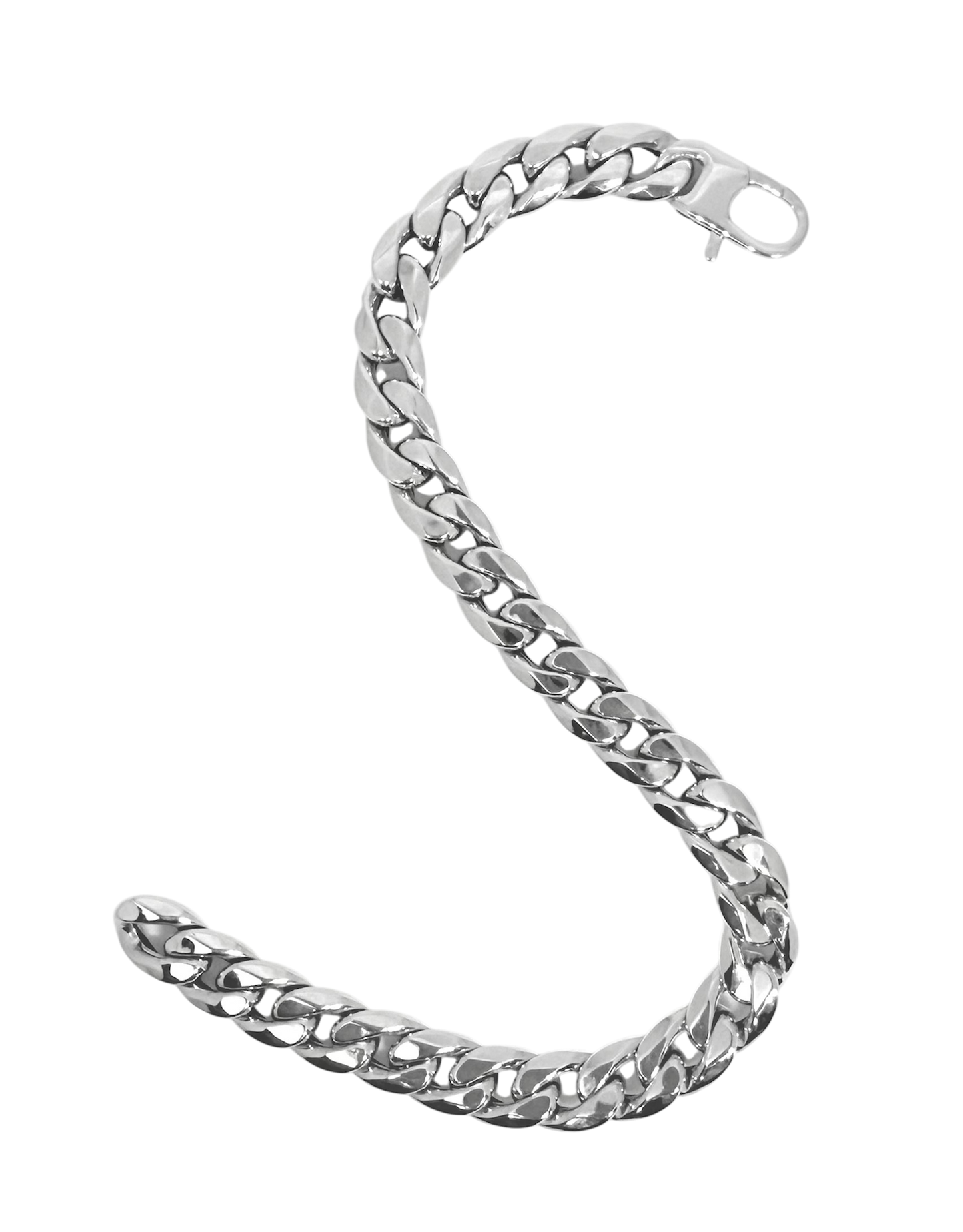 14K Solid White Gold 8mm Hollow Cuban Link Chain Bracelet