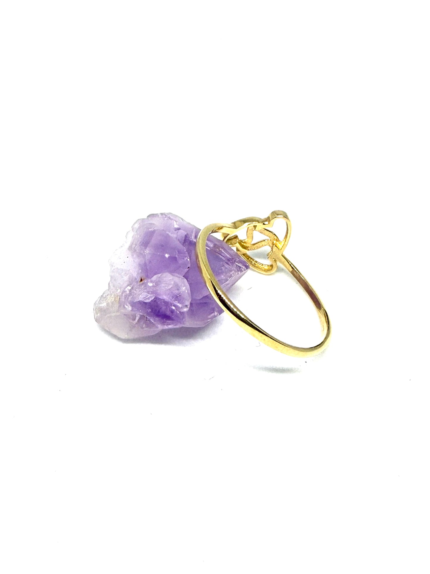 14K Solid Gold Three Hearts Ring