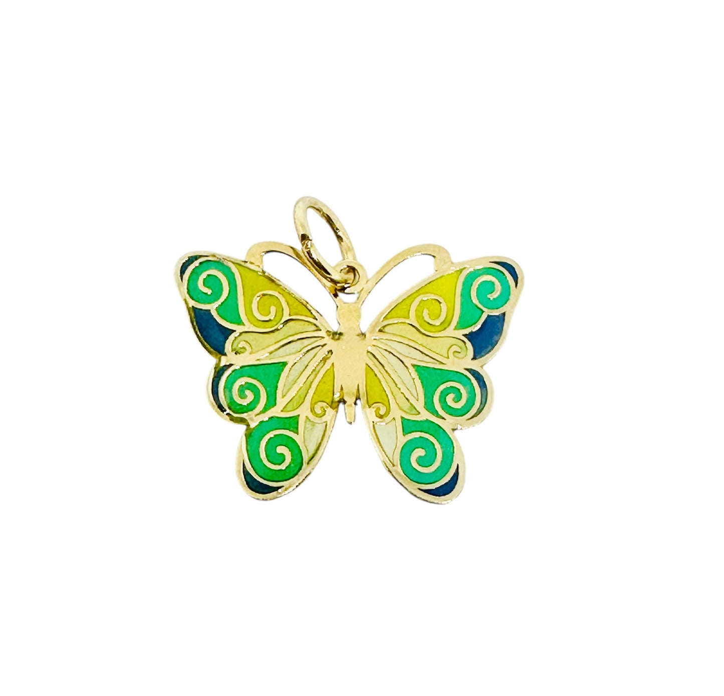 14K Solid Gold Medium Enamel Butterfly Pendant
