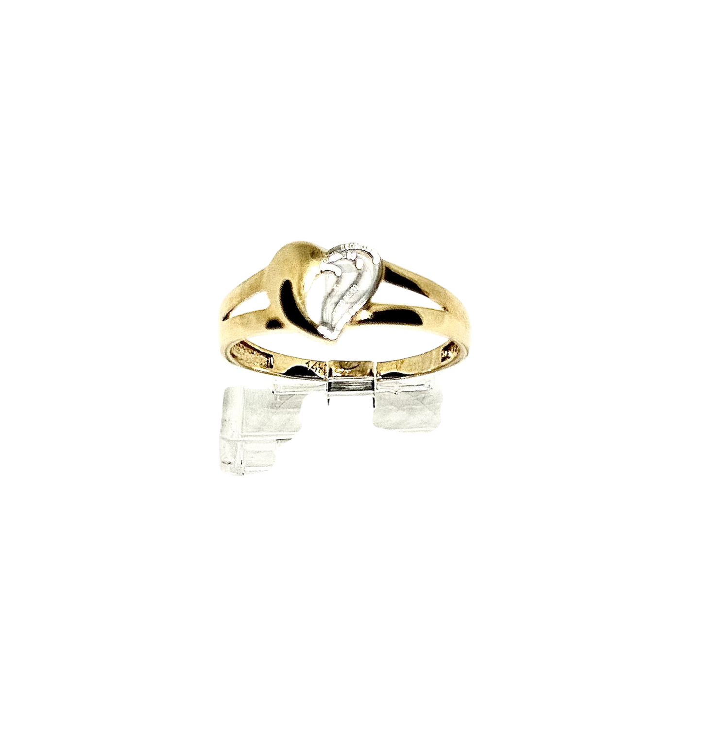 14K Solid Gold Two Tone Heart Ring