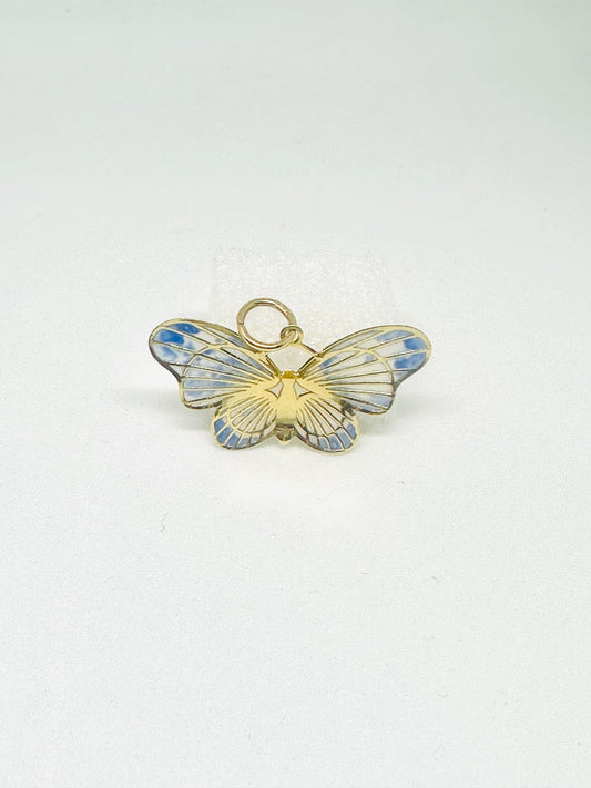 14K Solid Gold Large Enameled Butterfly Pendant