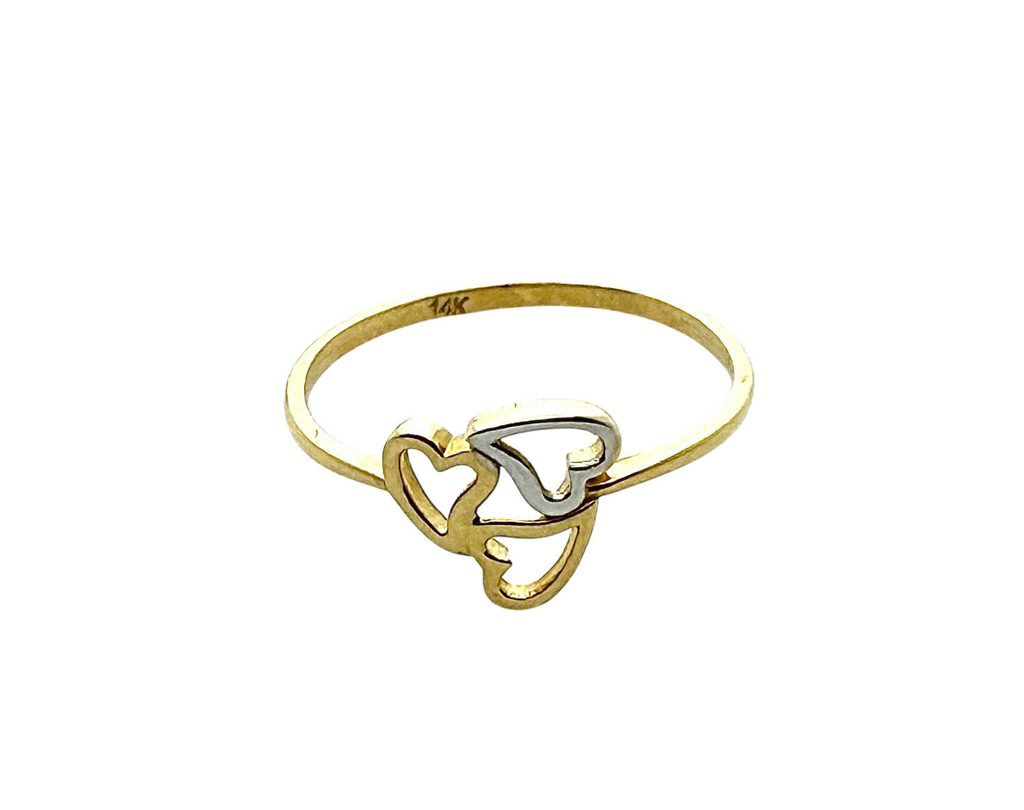 14K Solid Gold Three Hearts Ring