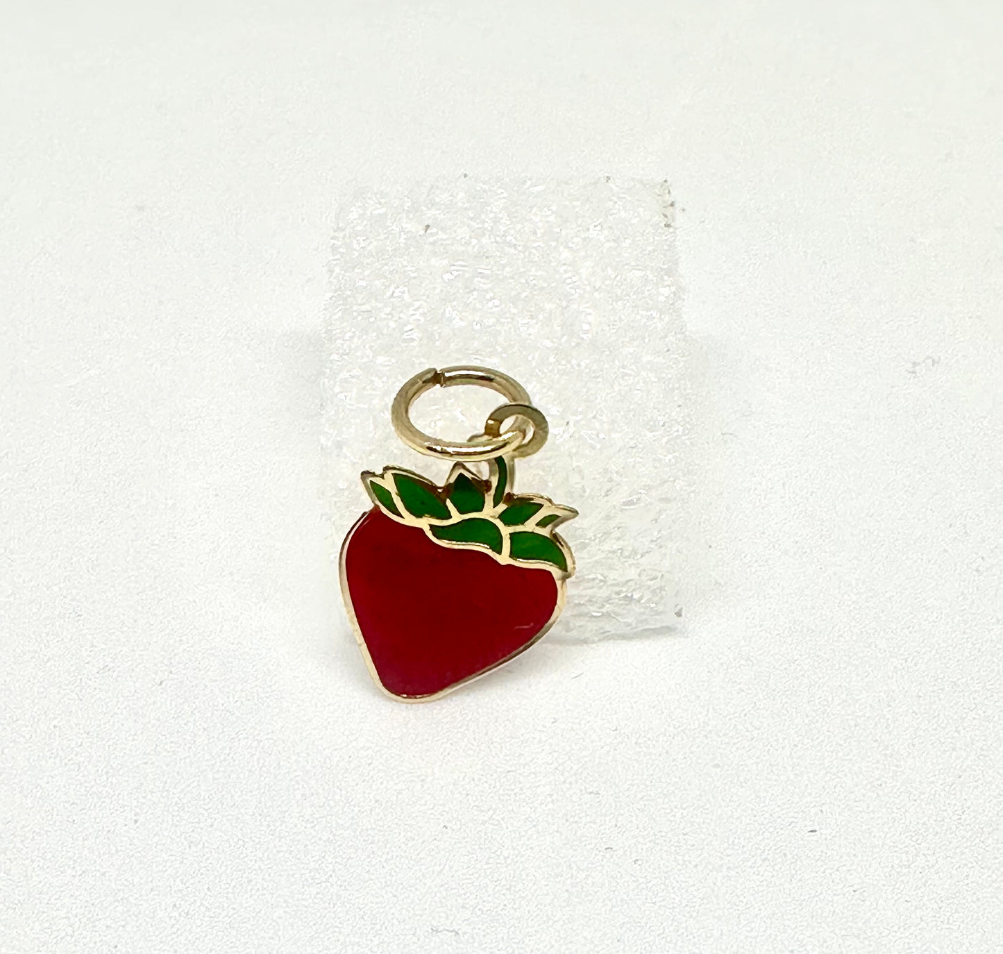 14K Solid Gold Enameled Strawberry Pendant
