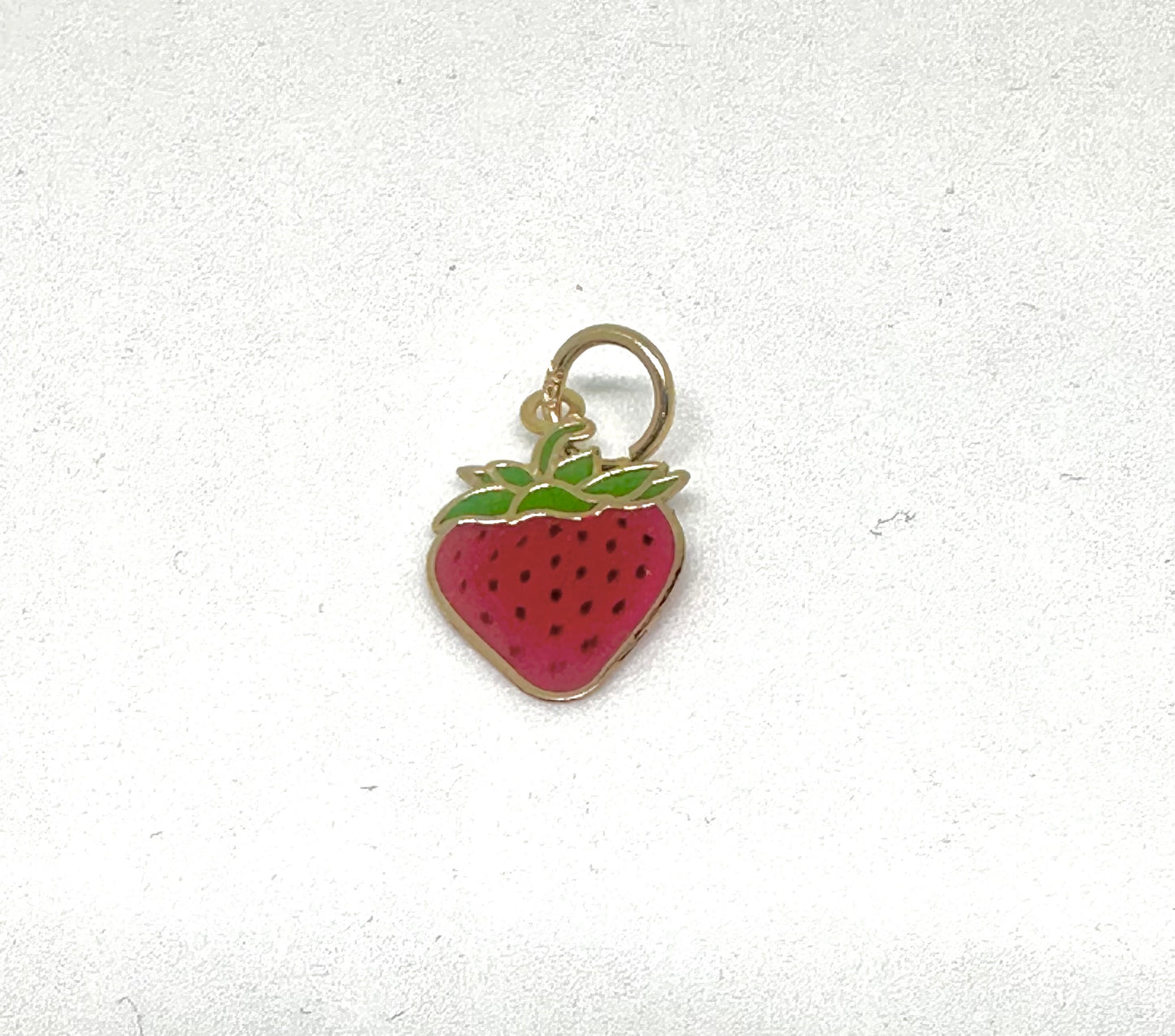 14K Solid Gold Enameled Strawberry Pendant
