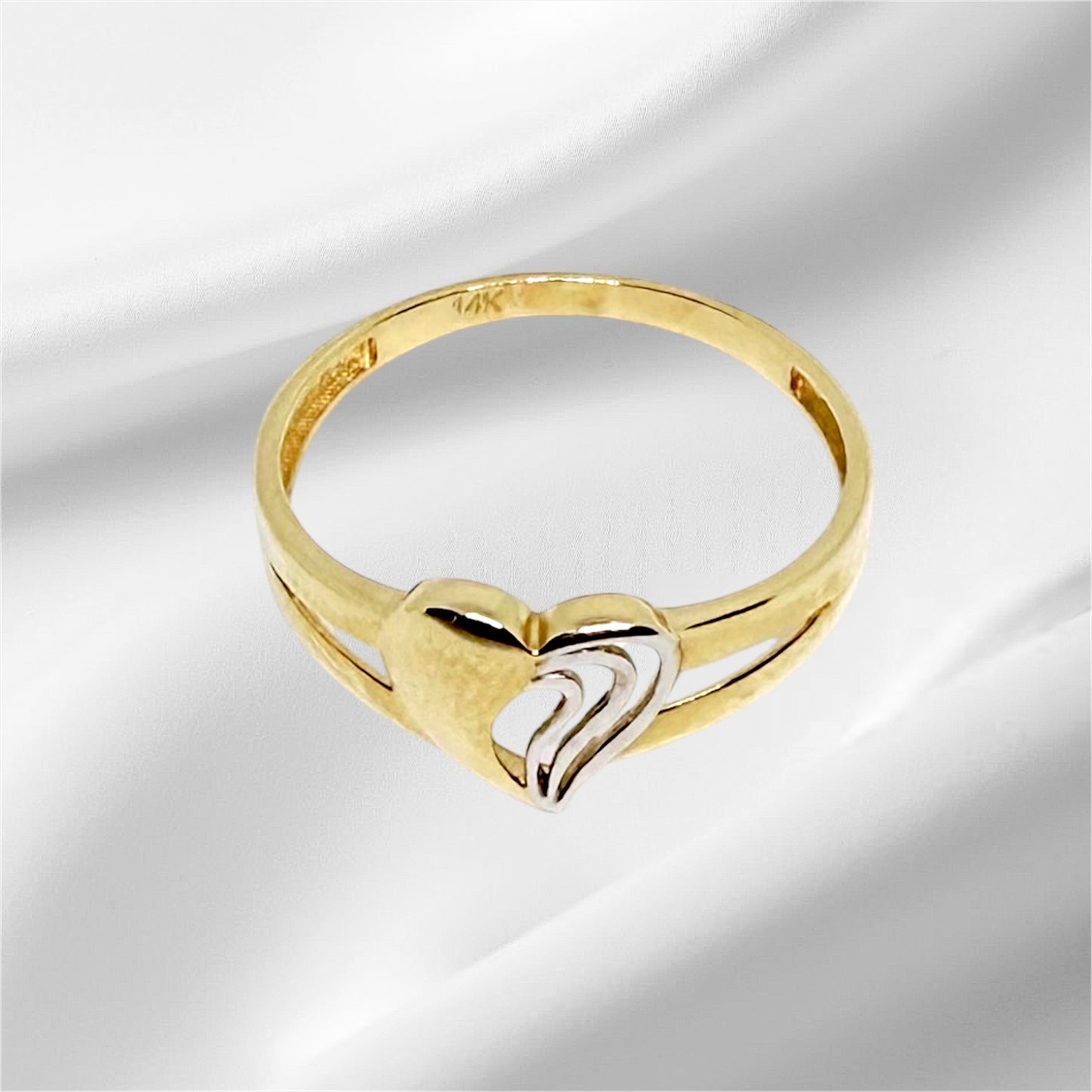14K Solid Gold Two Tone Heart Ring