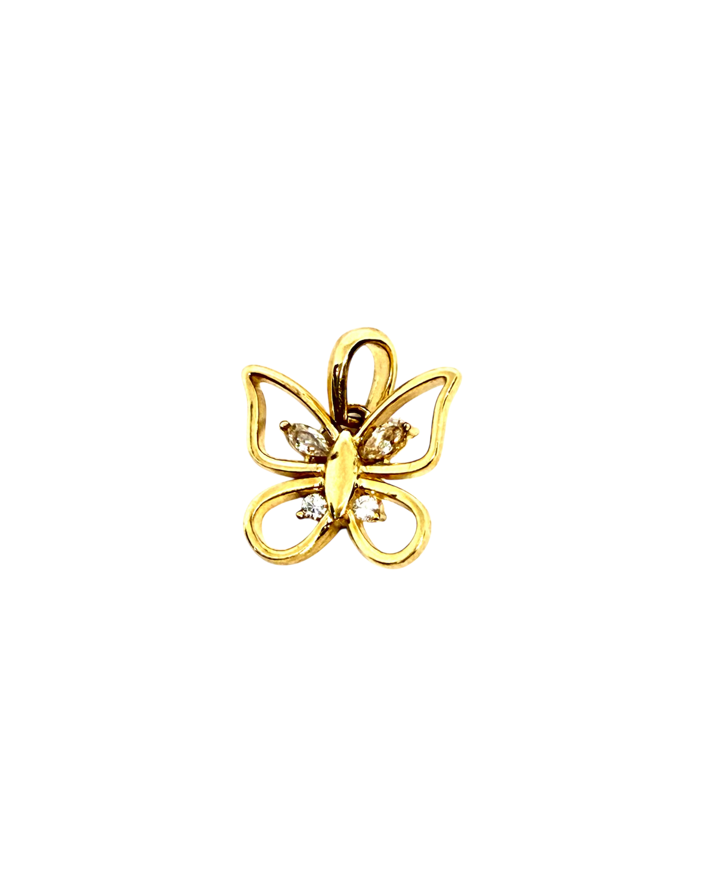 14K Solid Gold Butterfly with CZ Pendant