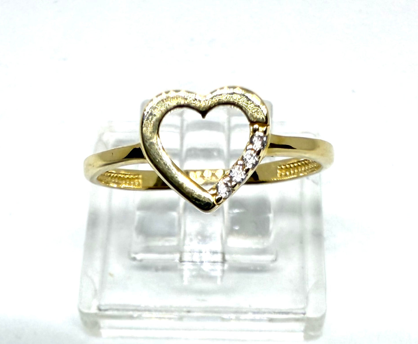 14K Solid Gold Heart Outline with Zirconia Accent Ring