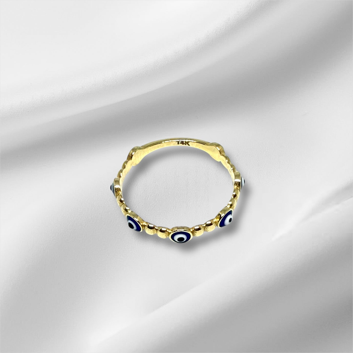 14K Solid Gold Evil Eye Ring