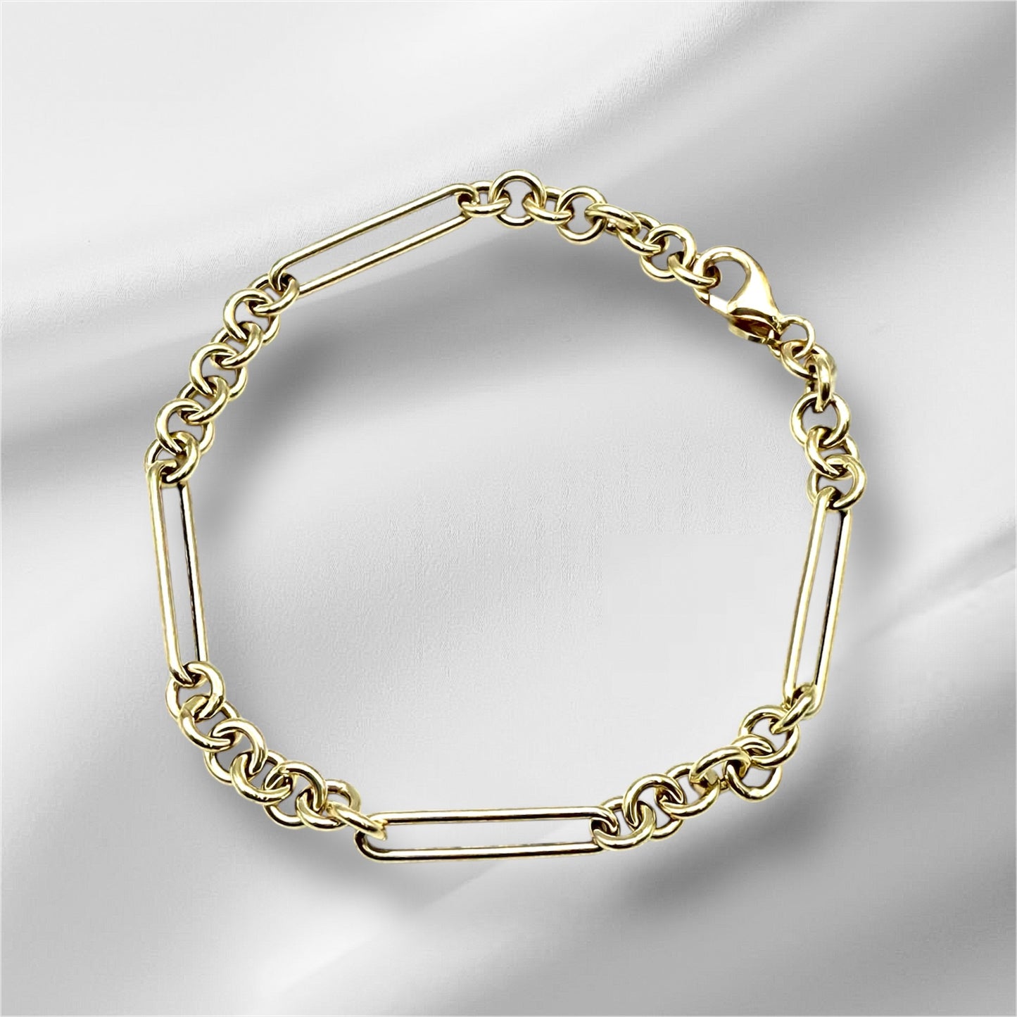 14K Solid Gold Paperclip Rolo Chain Bracelet