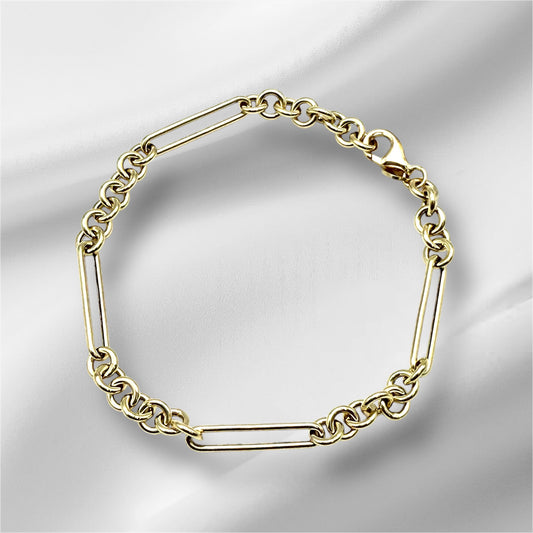 14K Solid Gold Paperclip Rolo Chain Bracelet