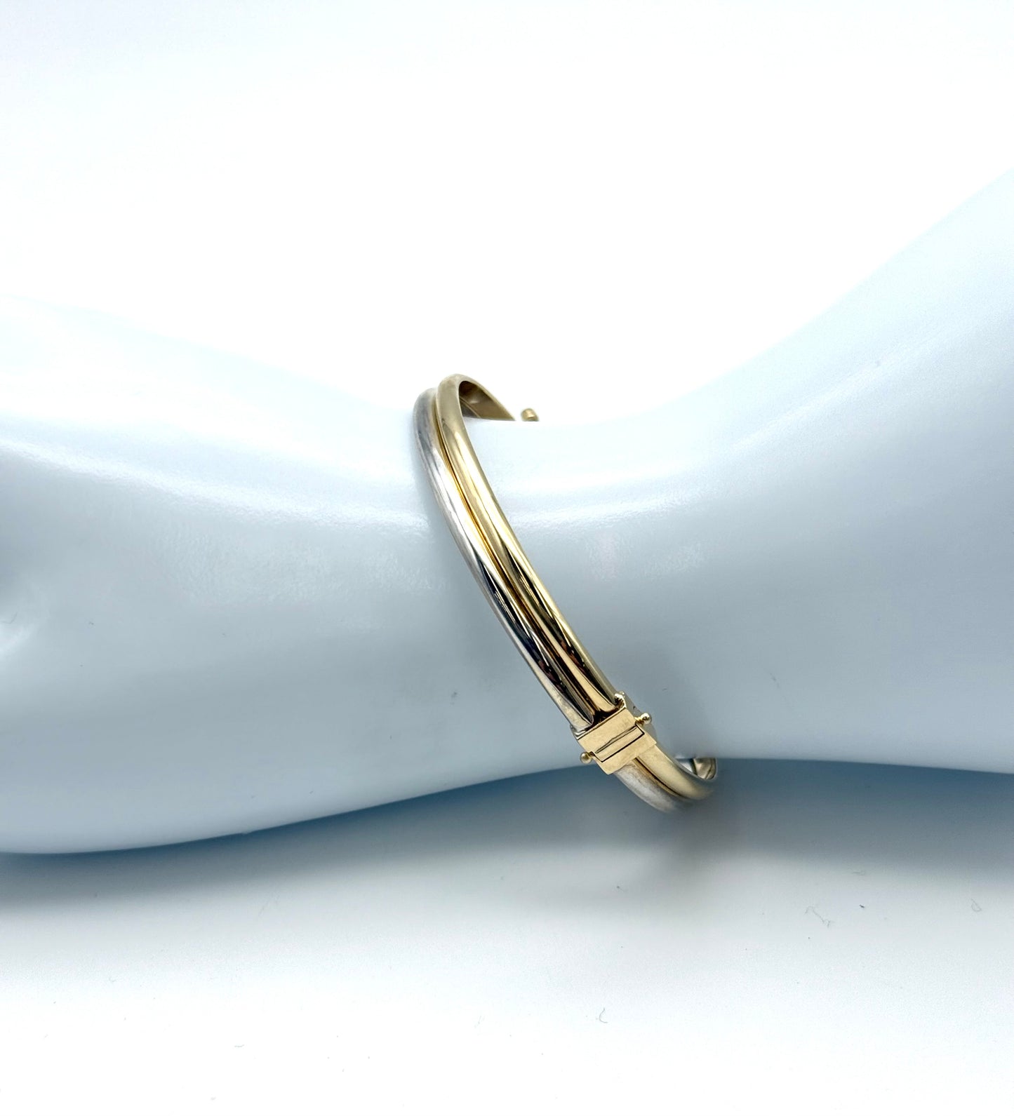 14K Solid Gold Two Tone Bangle