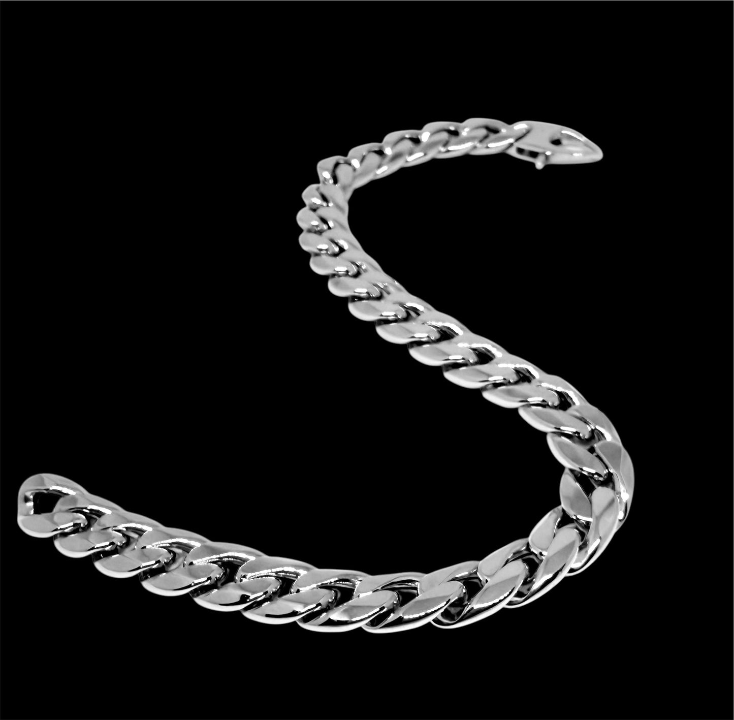 14K Solid White Gold 8mm Hollow Cuban Link Chain Bracelet