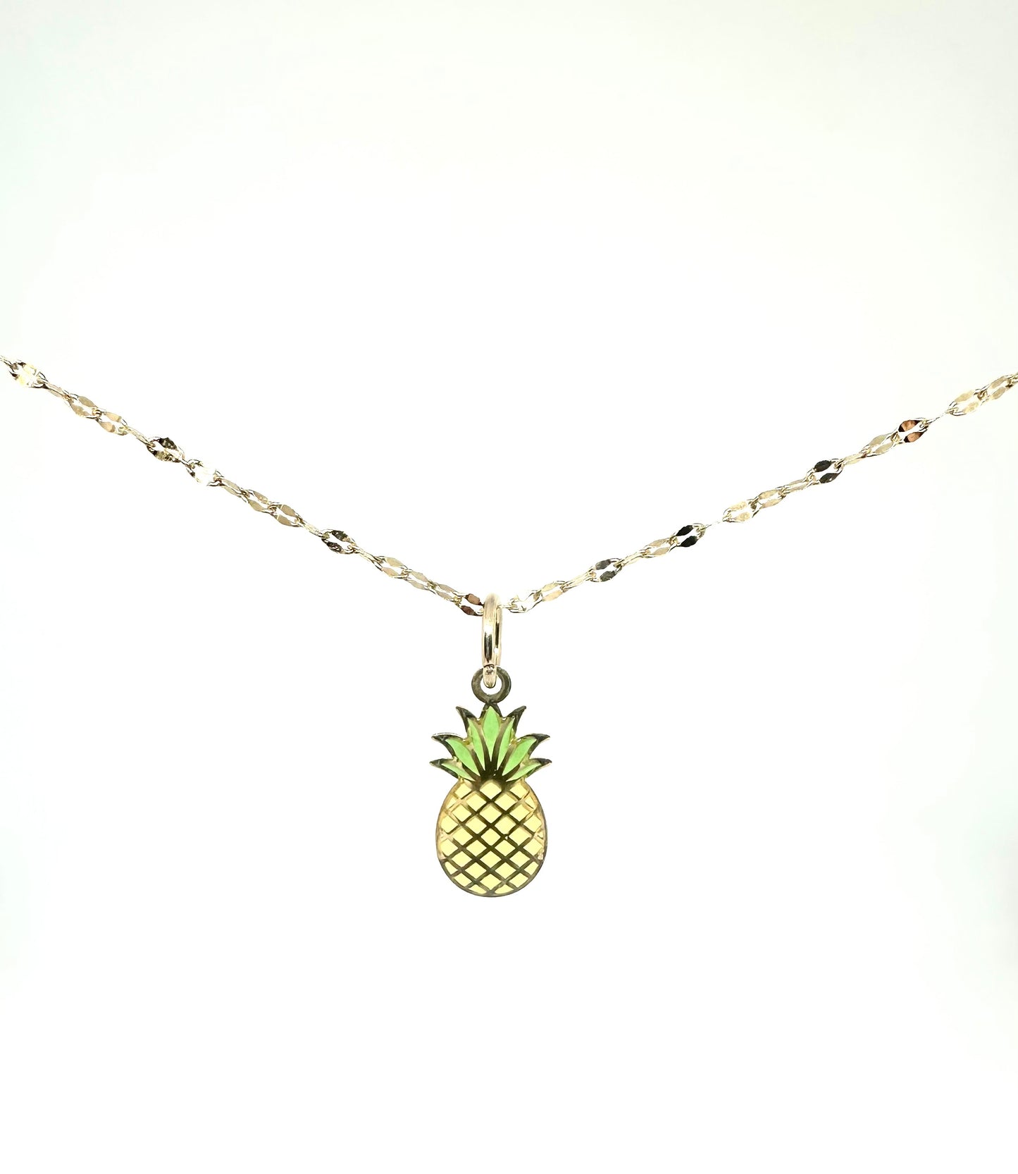 14K Solid Gold Enameled Pineapple Pendant