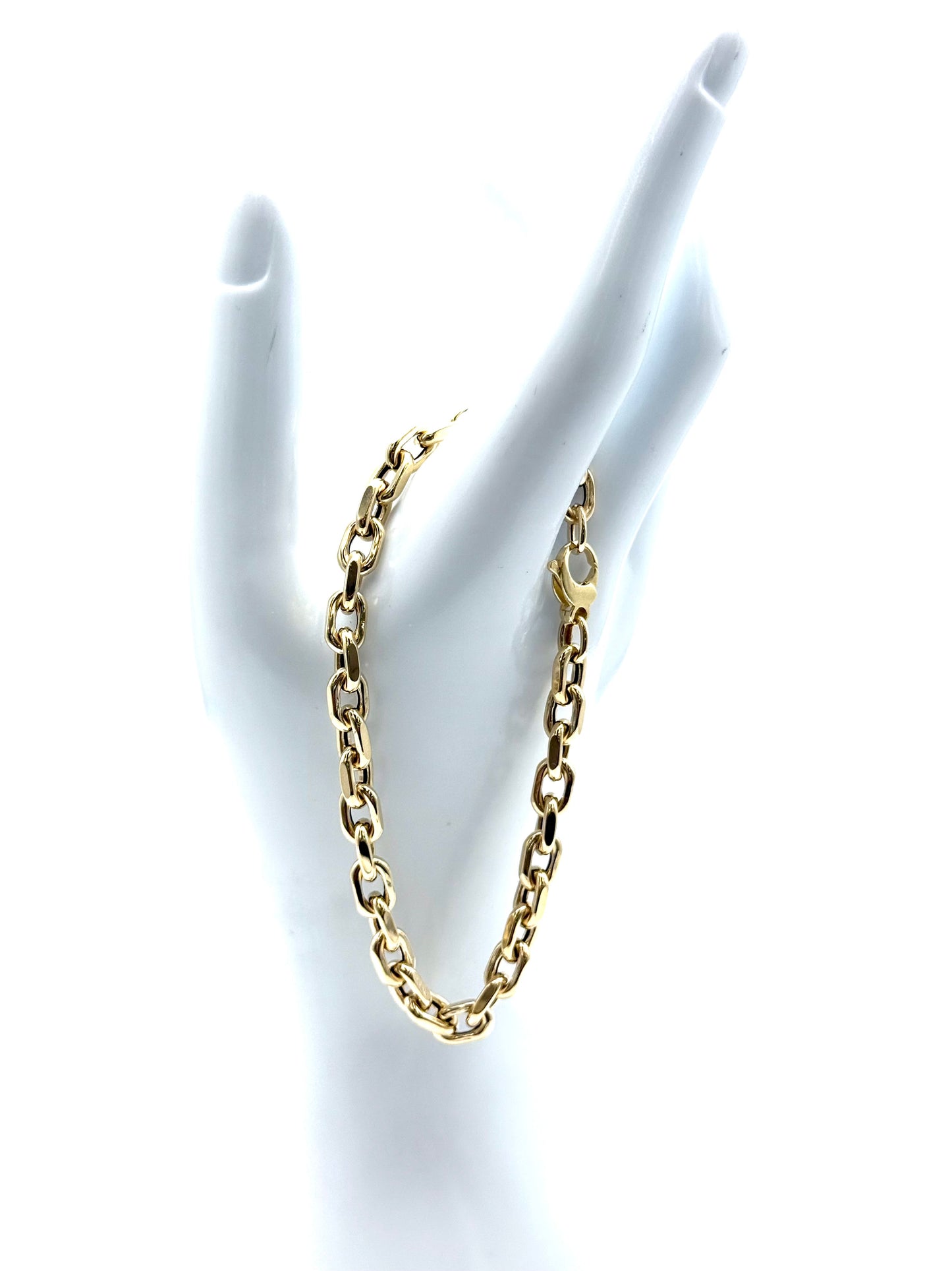 14K Solid Gold Thick Flat Cable Chain Bracelet