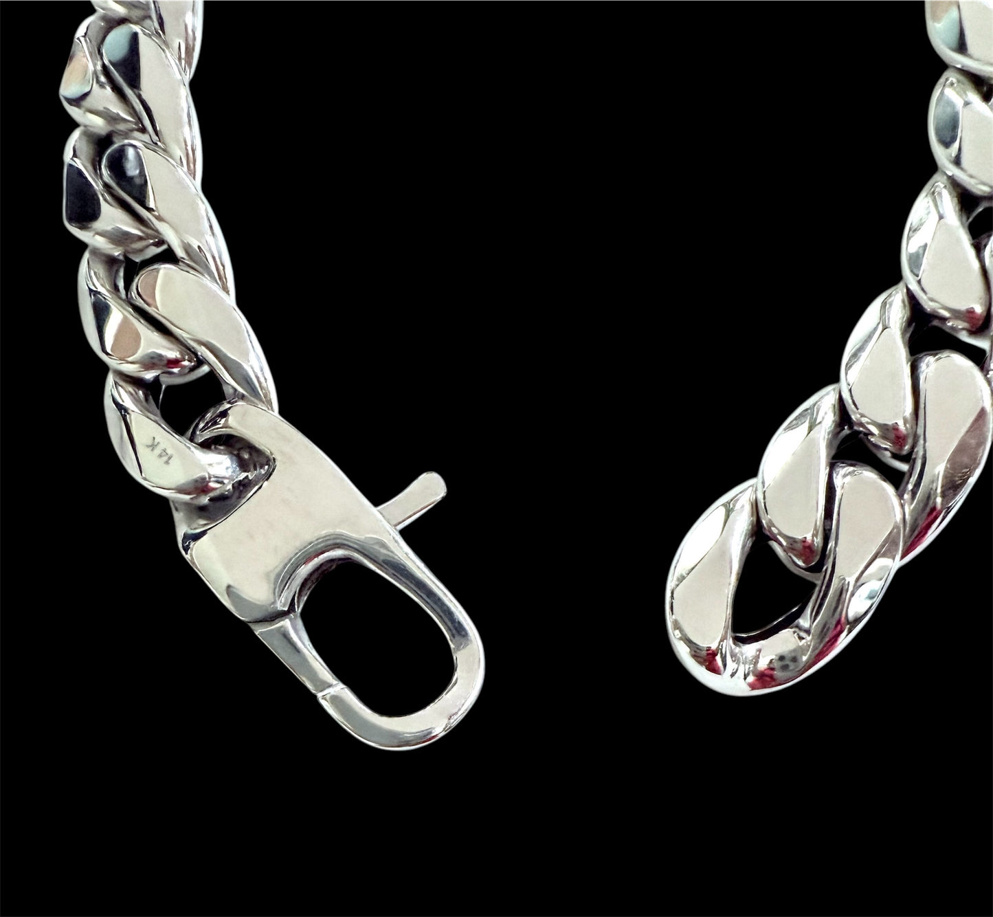 14K Solid White Gold 11mm Hollow Cuban Link Bracelet