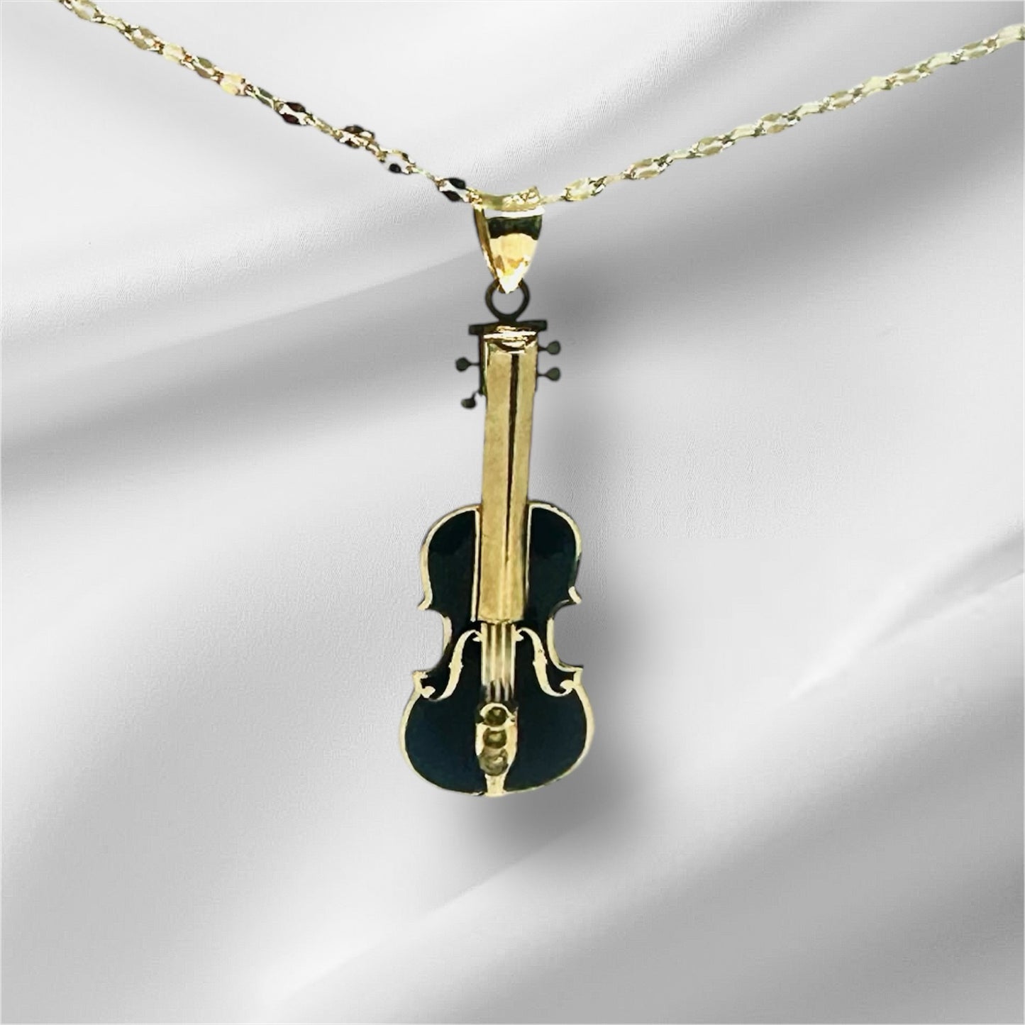 14K Solid Gold Enameled Violin Pendant
