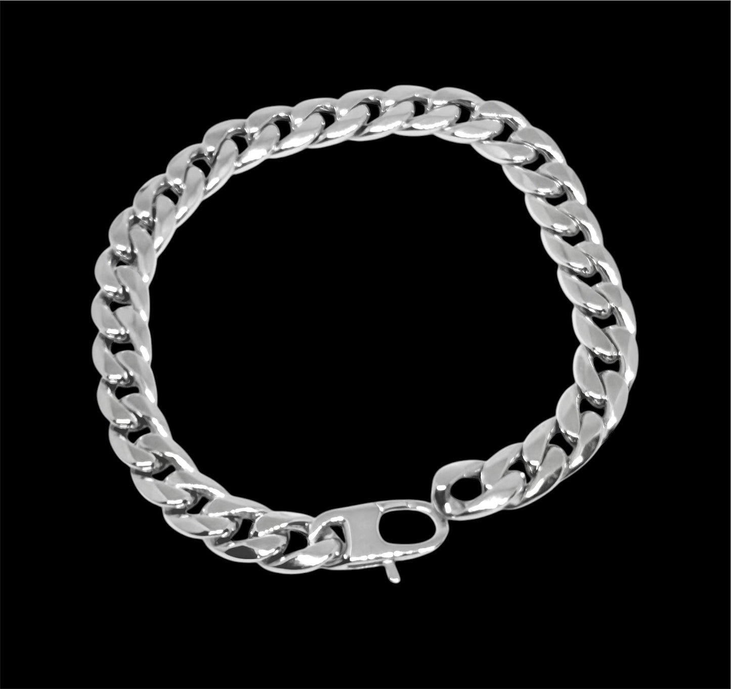 14K Solid White Gold 8mm Hollow Cuban Link Chain Bracelet