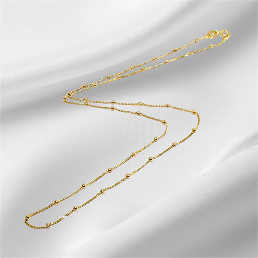 14K Solid Gold Satellite Chain with Beads Necklace