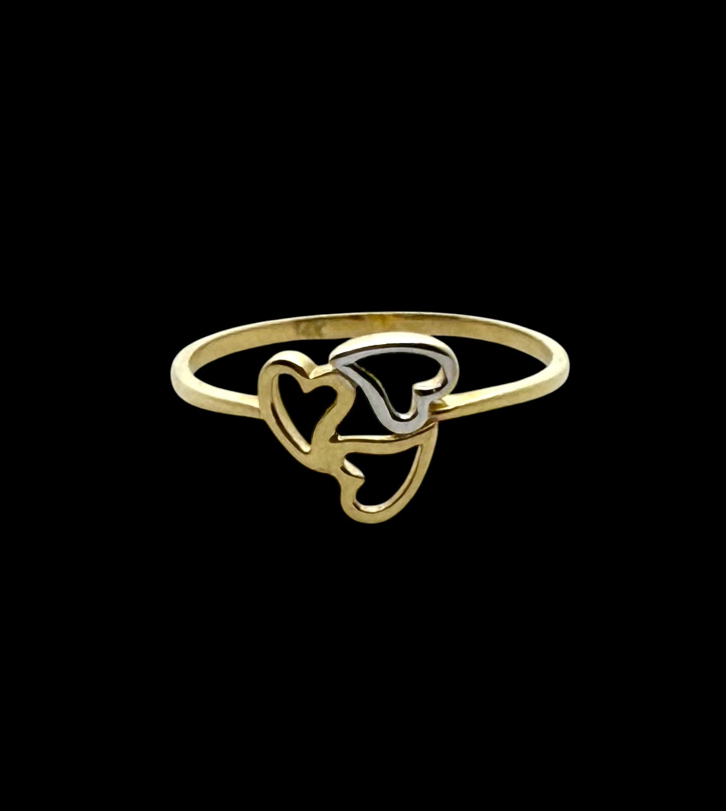 14K Solid Gold Three Hearts Ring