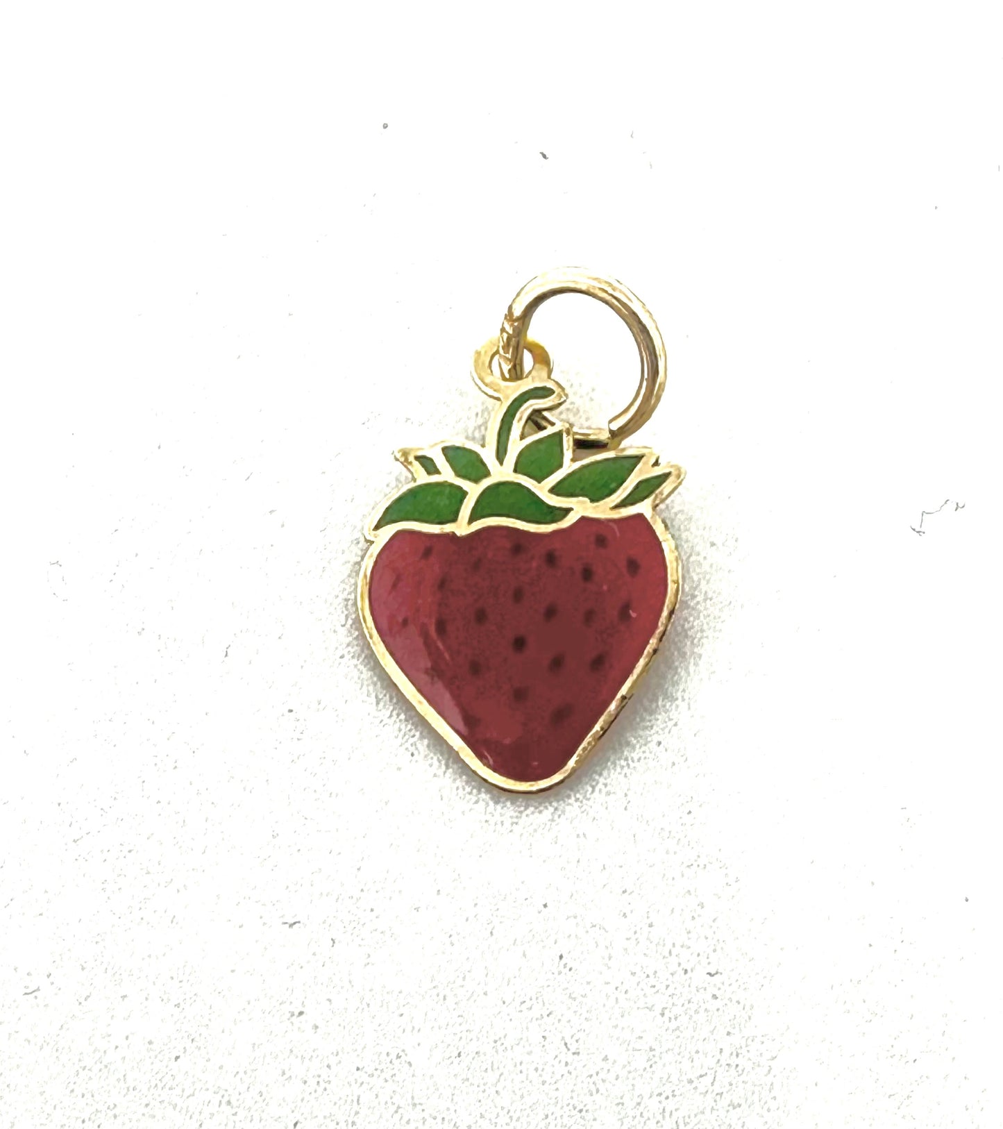14K Solid Gold Enameled Strawberry Pendant