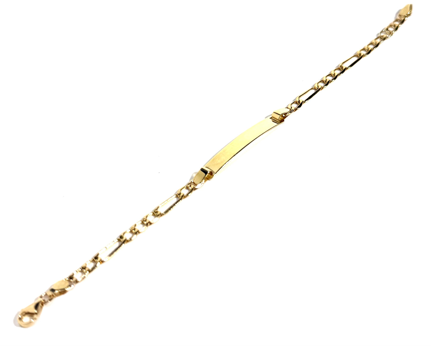 14K Solid Gold Flat Figaro Chain ID Bracelet (Free Engraving)