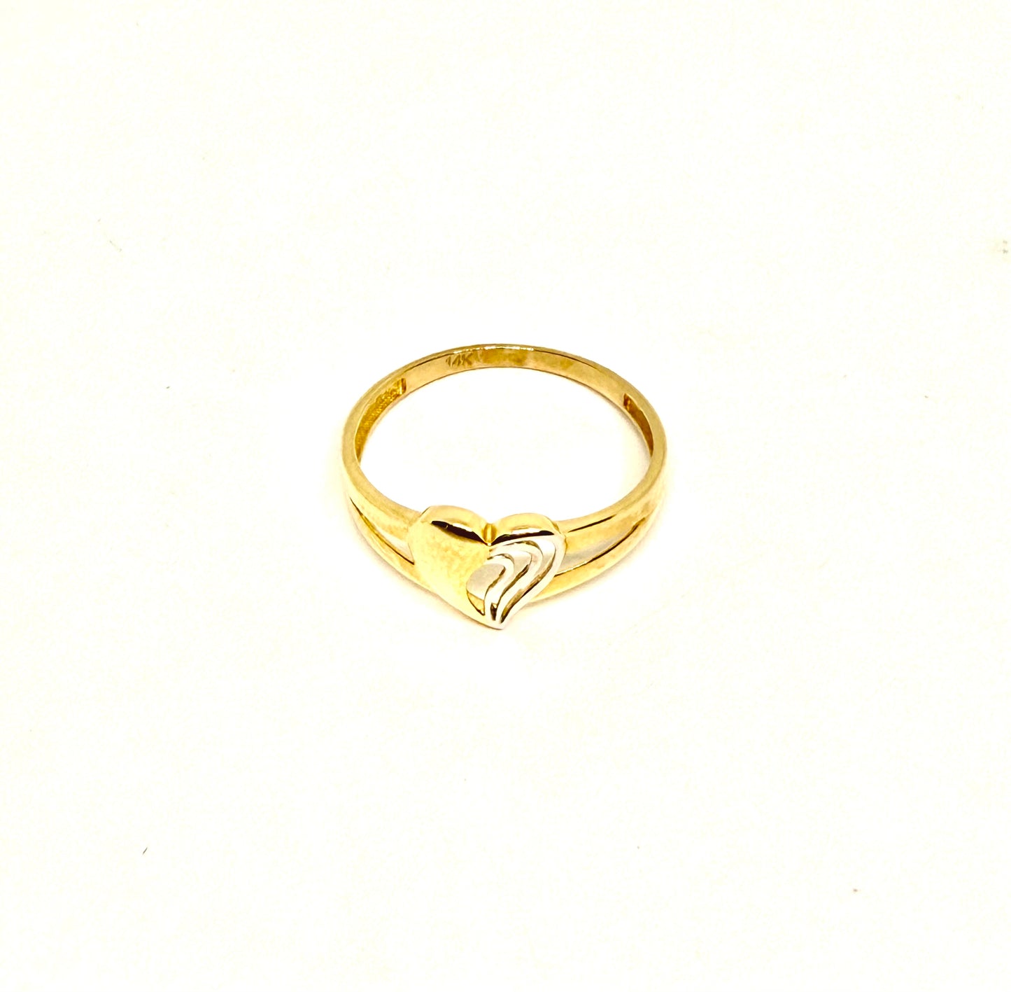 14K Solid Gold Two Tone Heart Ring