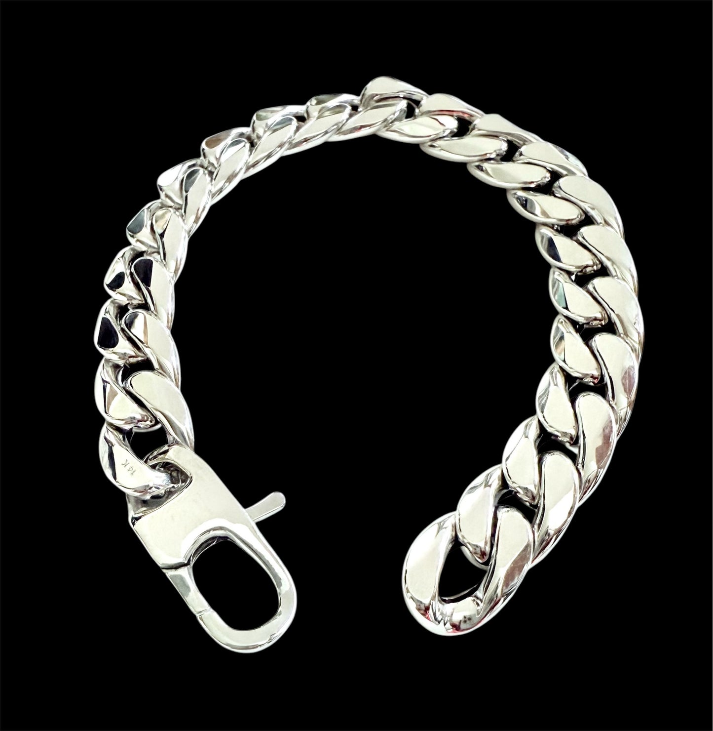 14K Solid White Gold 11mm Hollow Cuban Link Bracelet