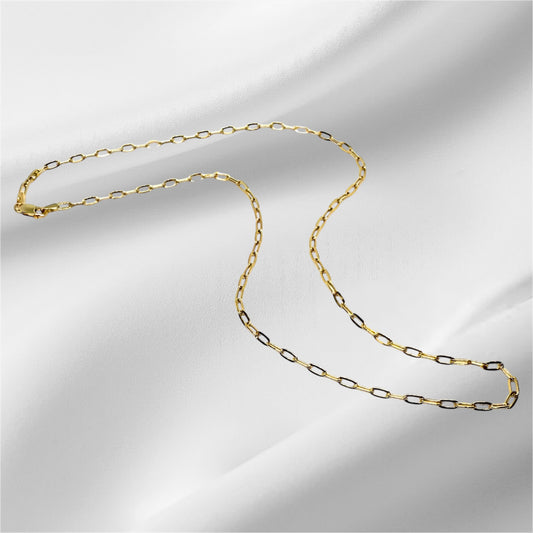14K Solid Gold Paper clip Chain Necklace
