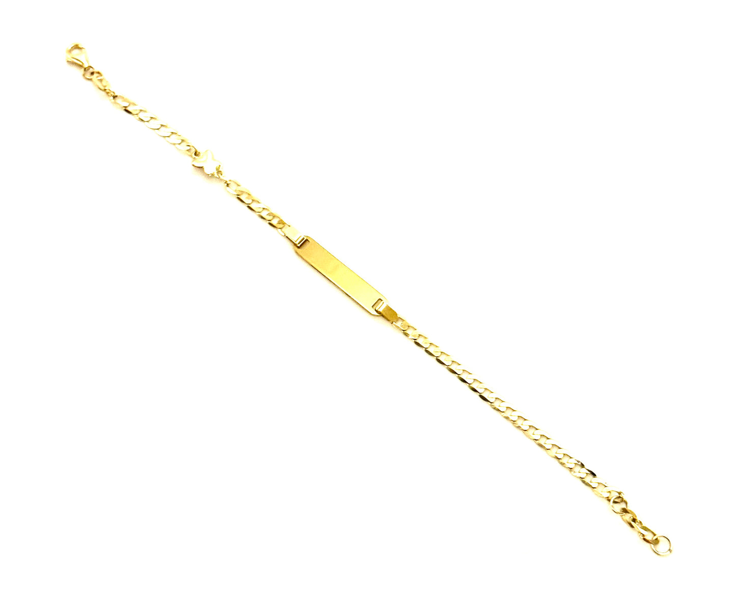 14K Solid Gold Flat Cuban Link Chain with Butterfly Accent ID Bracelet (Free Engraving)