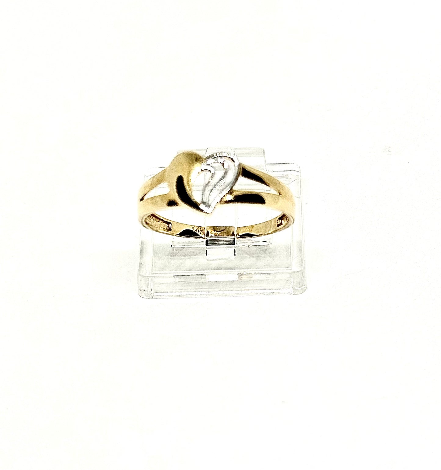 14K Solid Gold Two Tone Heart Ring