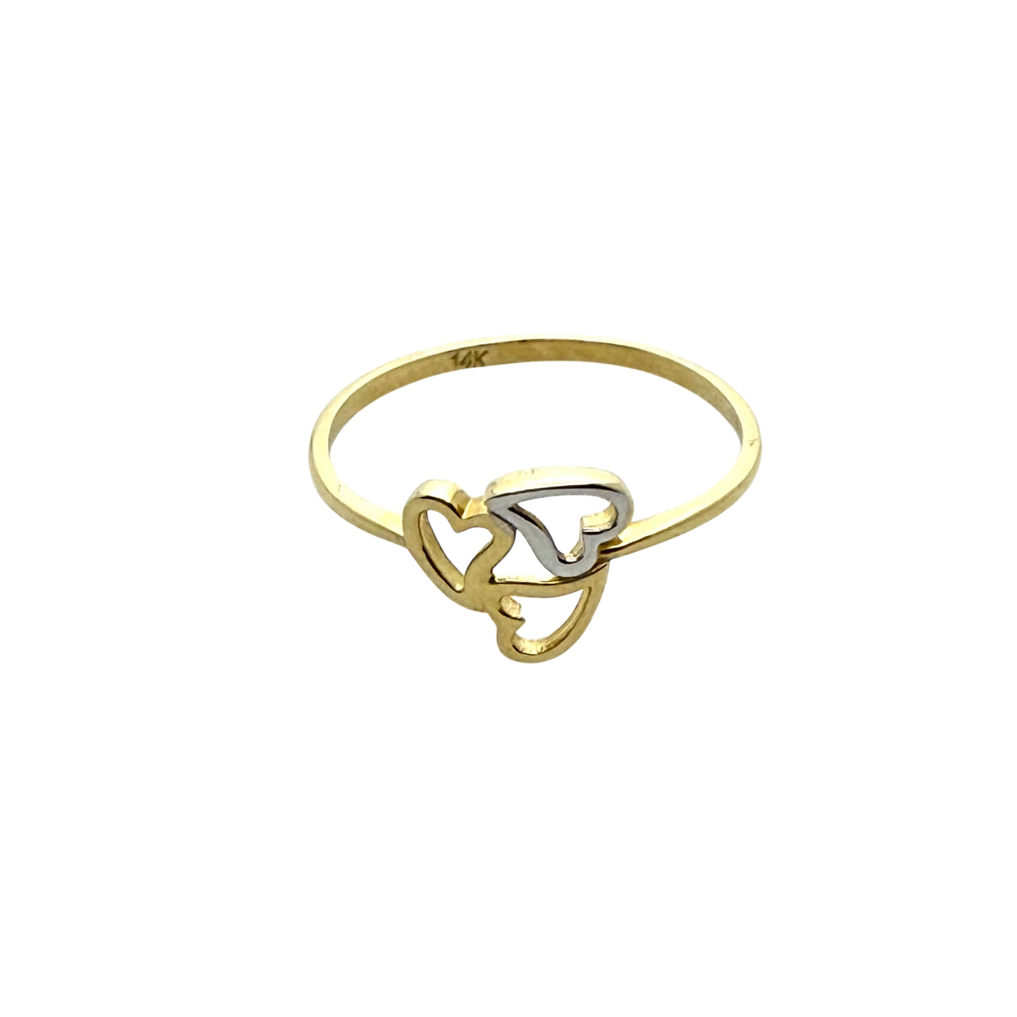 14K Solid Gold Three Hearts Ring