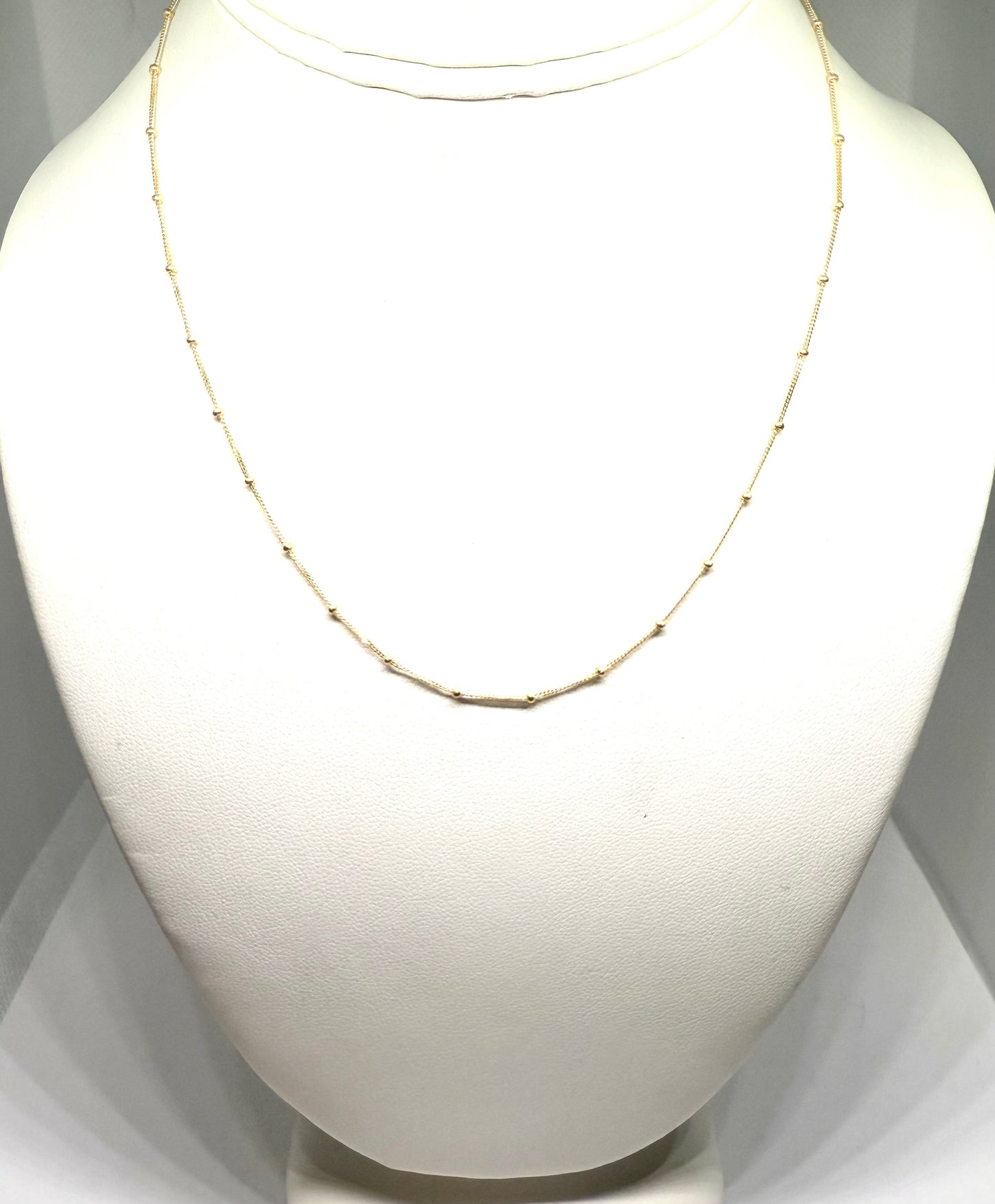 14K Solid Gold Satellite Chain with Beads Necklace