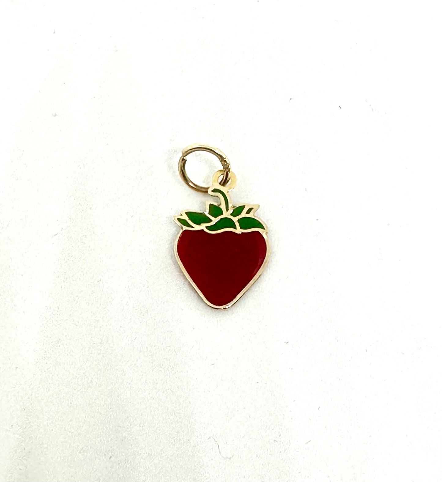 14K Solid Gold Enameled Strawberry Pendant