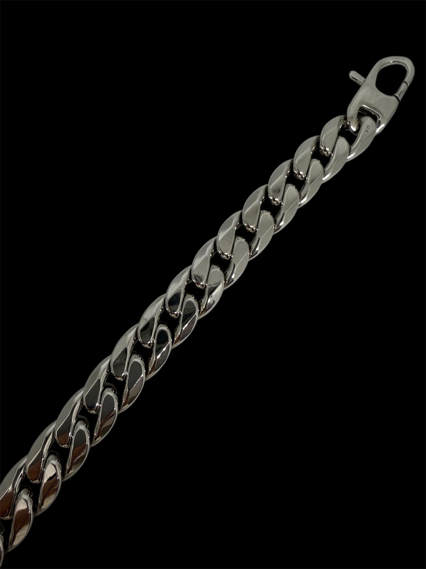 14K Solid White Gold 11mm Hollow Cuban Link Bracelet
