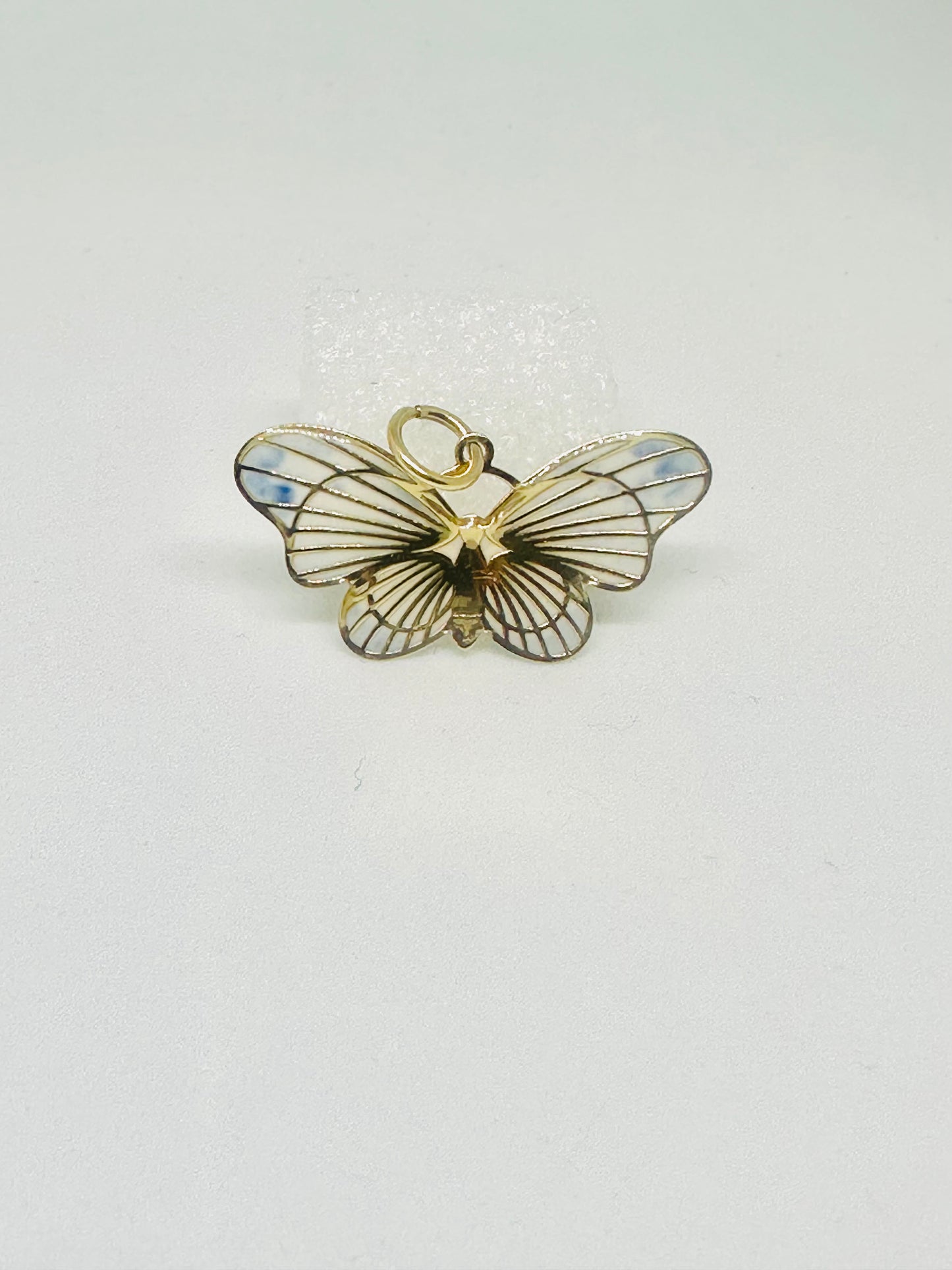 14K Solid Gold Large Enameled Butterfly Pendant