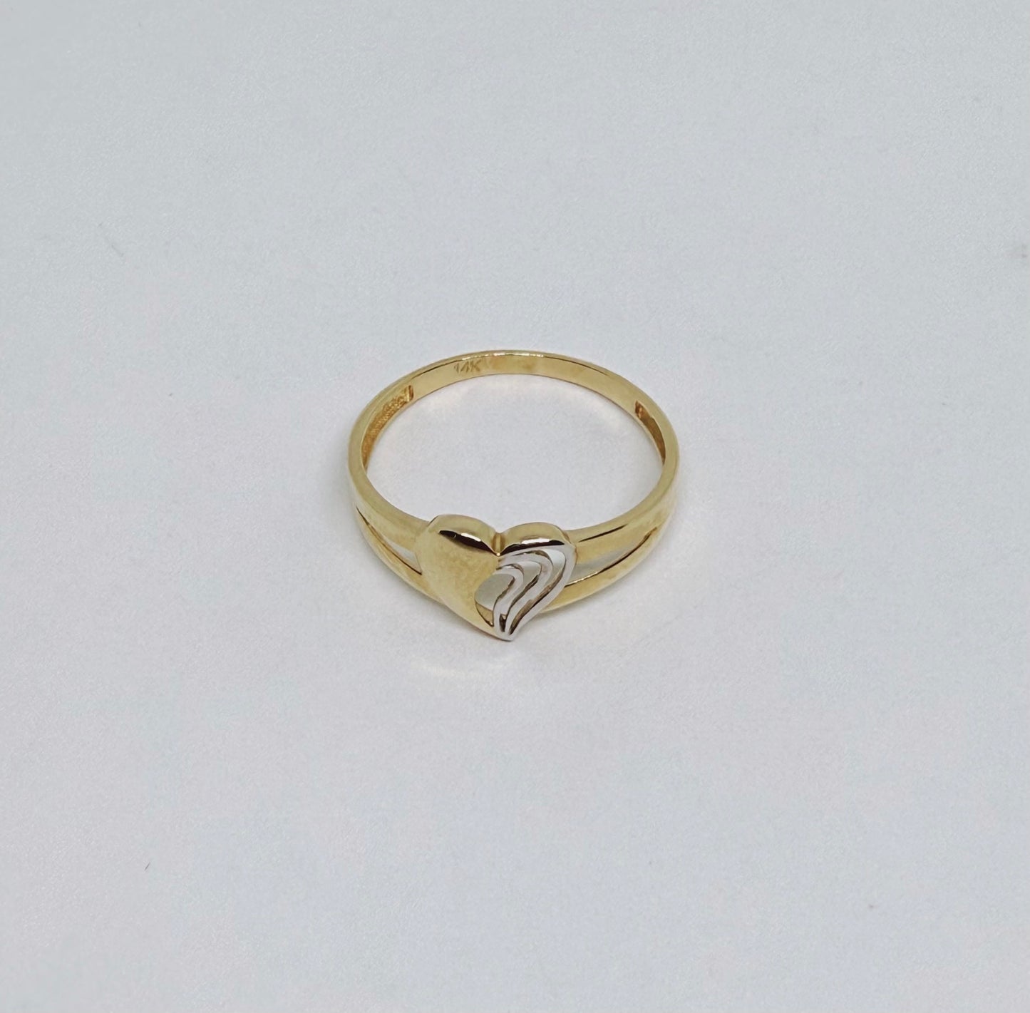 14K Solid Gold Two Tone Heart Ring