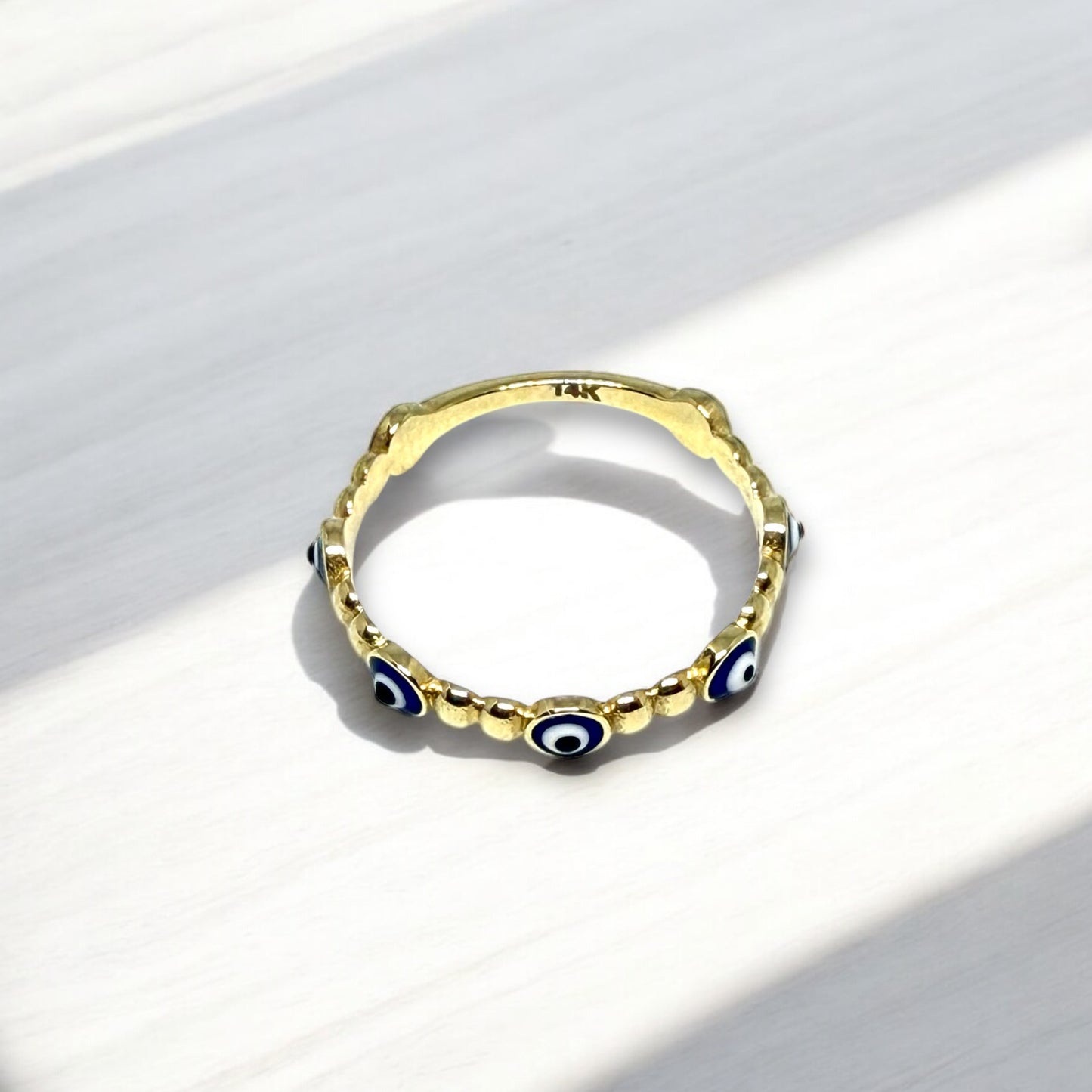 14K Solid Gold Evil Eye Ring