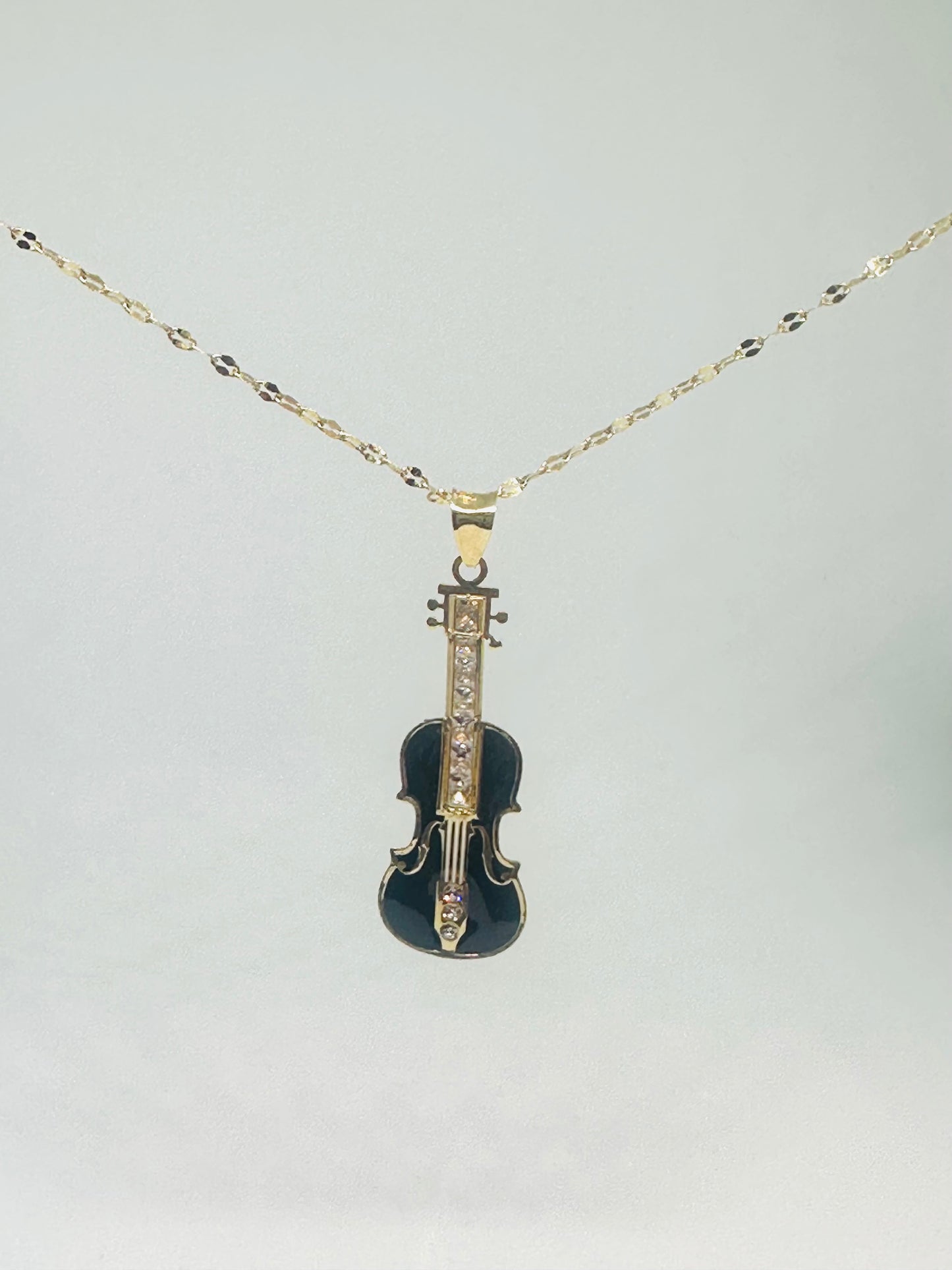 14K Solid Gold Enameled Violin Pendant