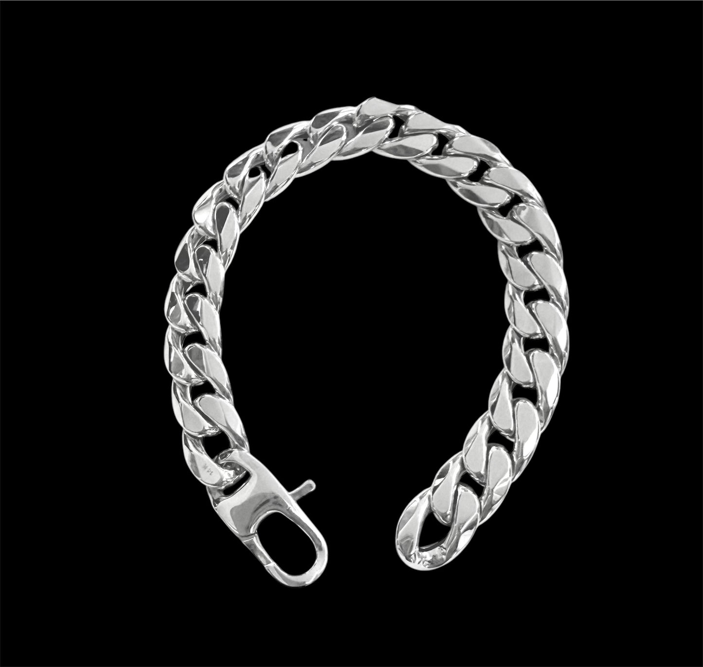 14K Solid White Gold 11mm Hollow Cuban Link Bracelet