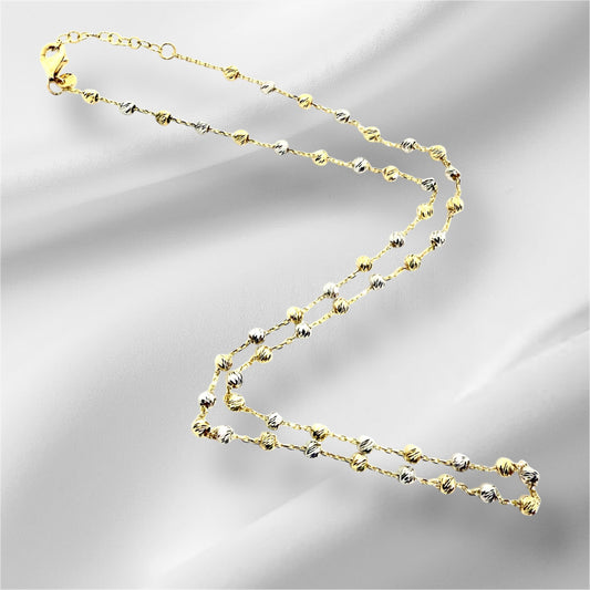 14K Solid Gold Cable Chain with Beads Necklace