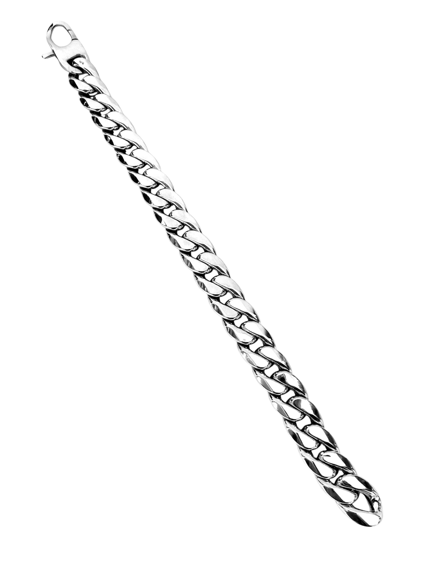 14K Solid White Gold 11mm Hollow Cuban Link Bracelet