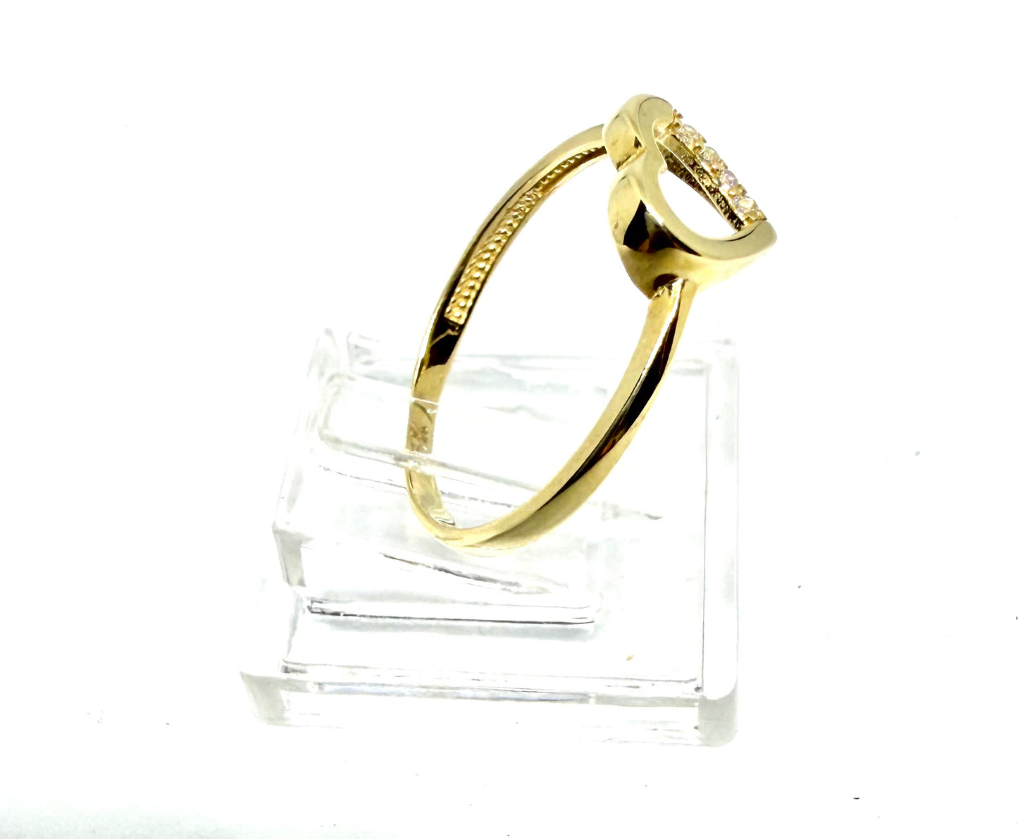 14K Solid Gold Heart Outline with Zirconia Accent Ring