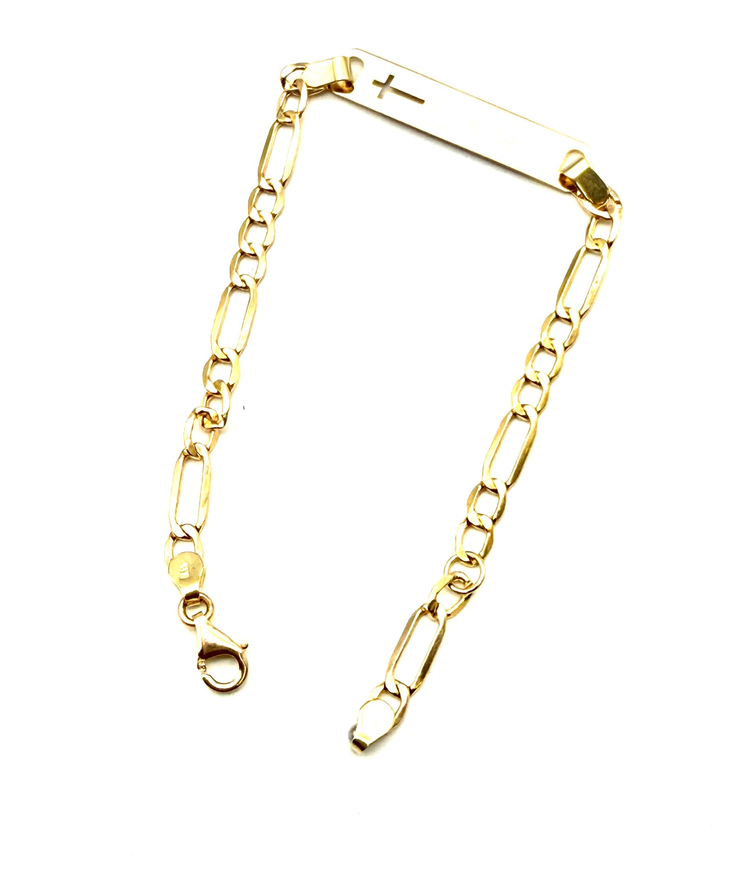 14K Solid Gold Figaro Chain ID Bracelet